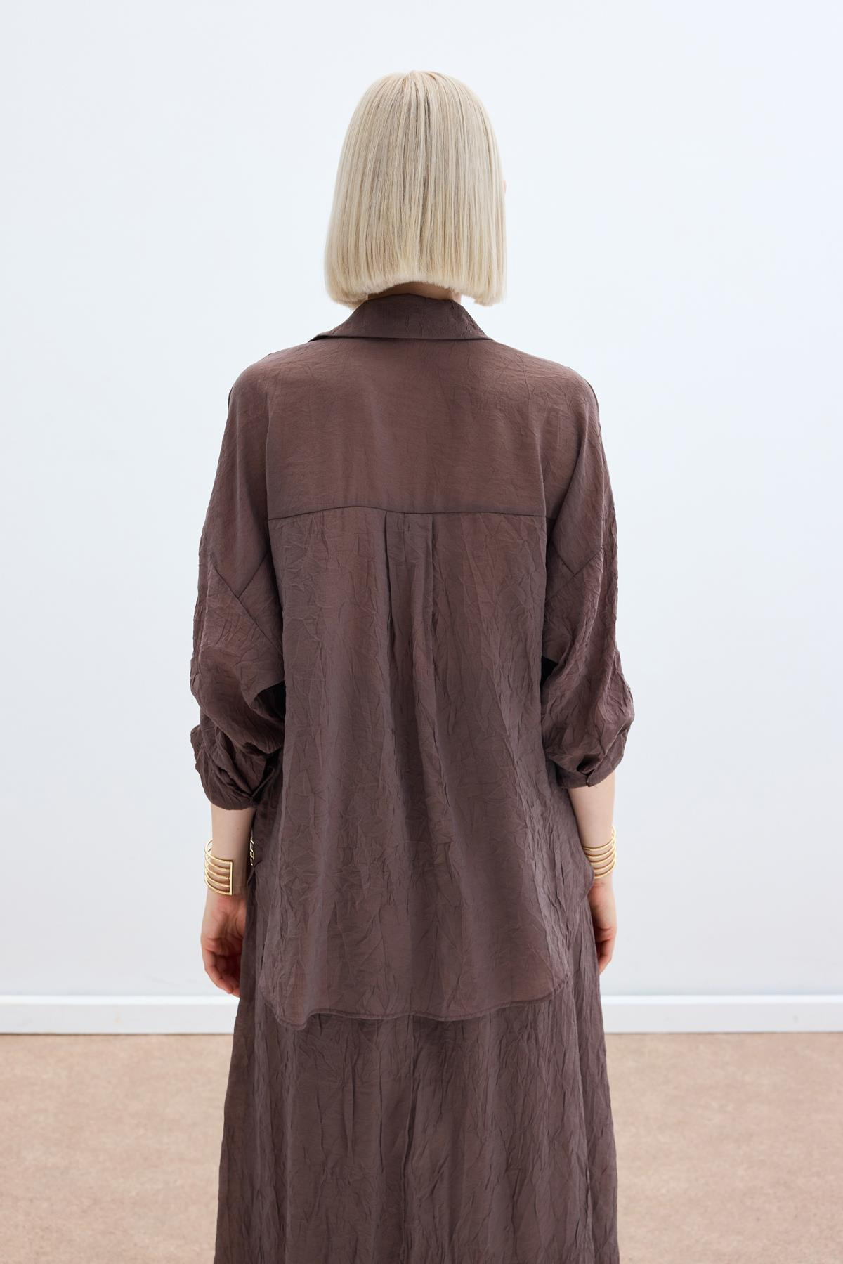 Kol Detaylı Salaş Gömlek - Kahve