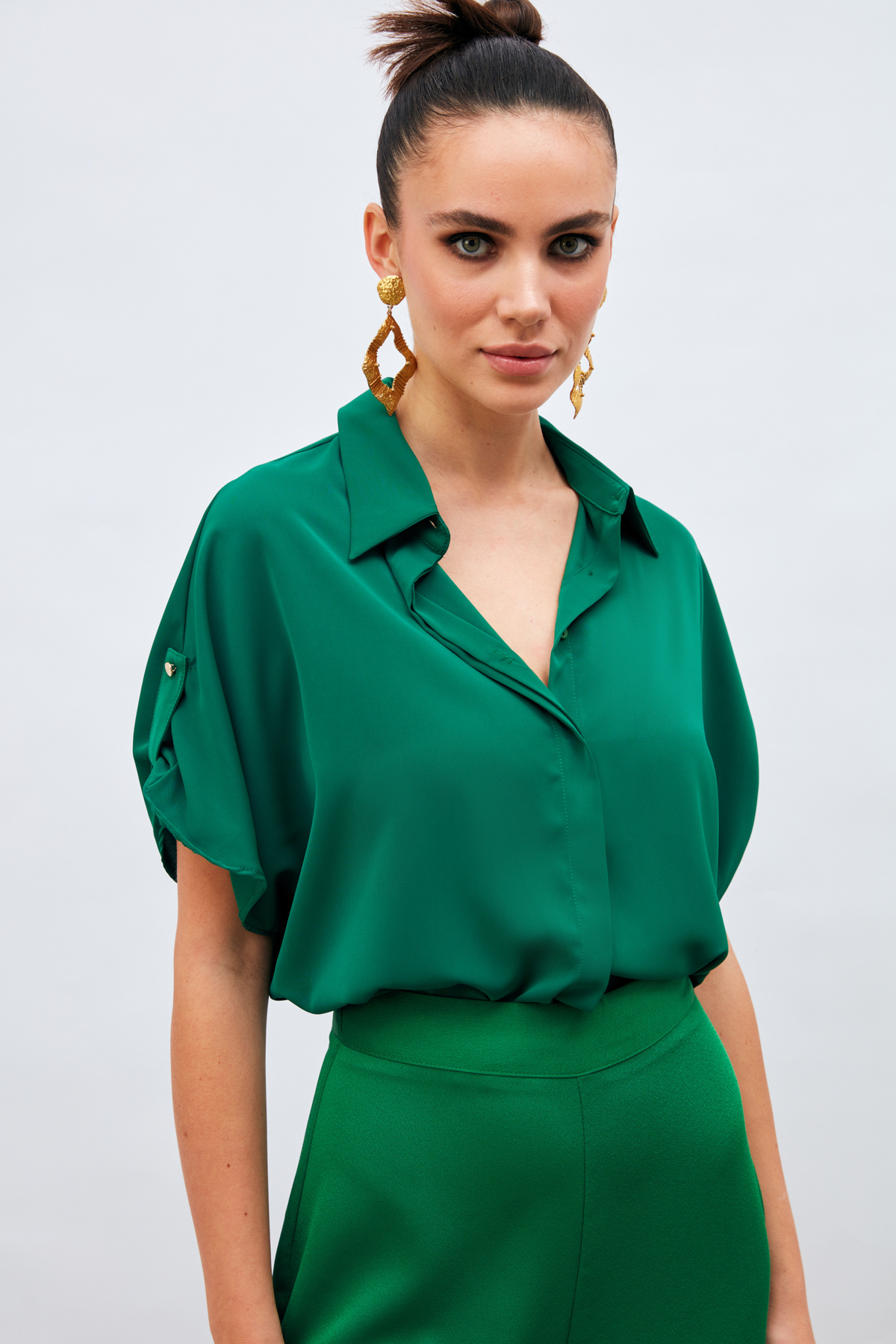 Kol Detaylı Salaş Gömlek - KOYU YEŞİL