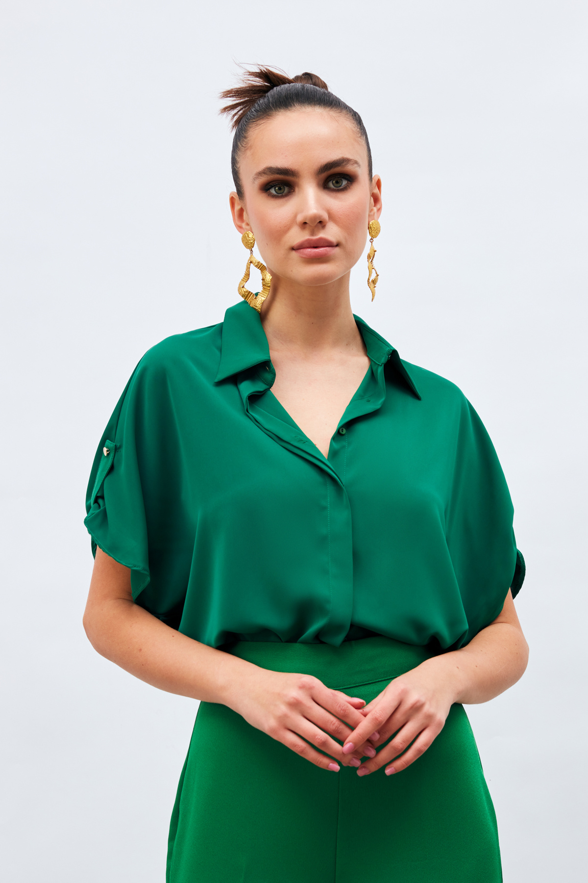 Kol Detaylı Salaş Gömlek - KOYU YEŞİL