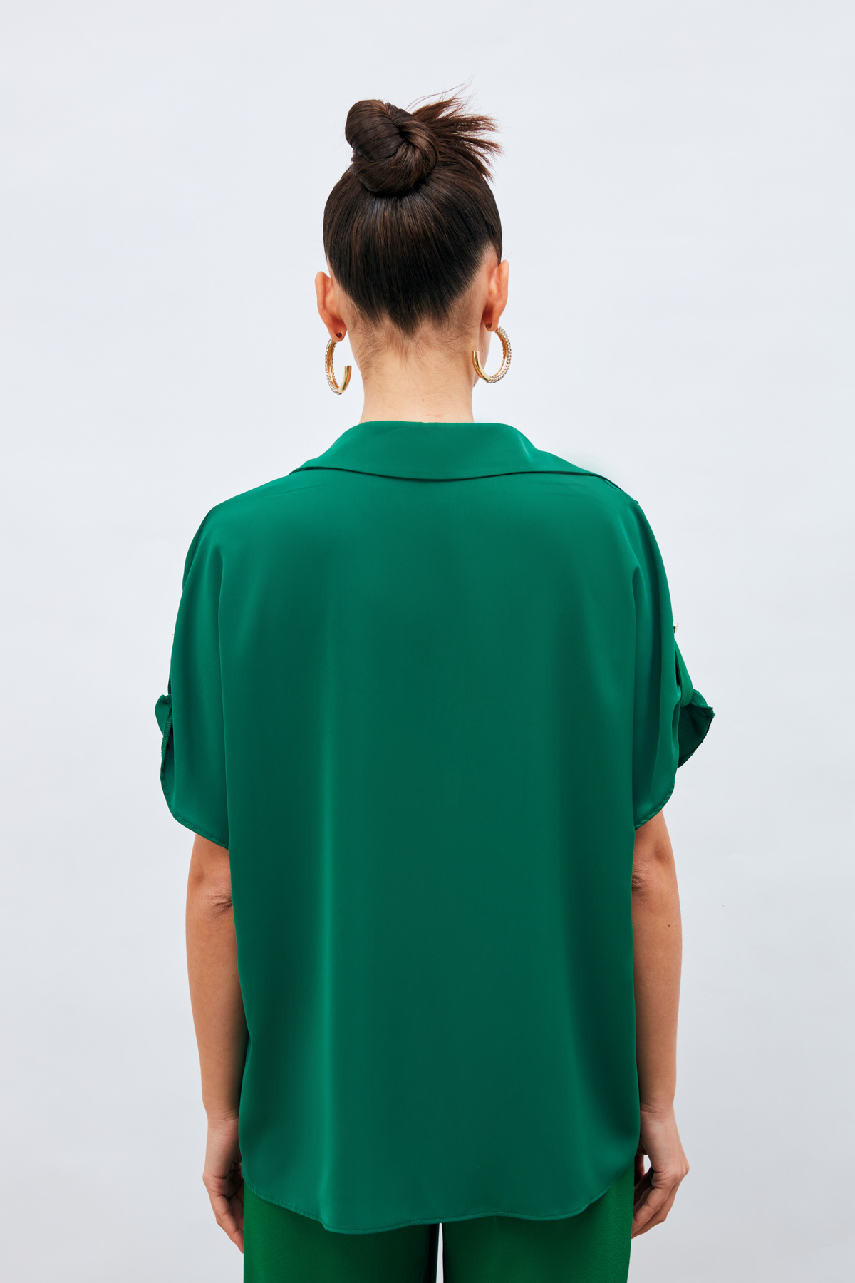 Kol Detaylı Salaş Gömlek - KOYU YEŞİL