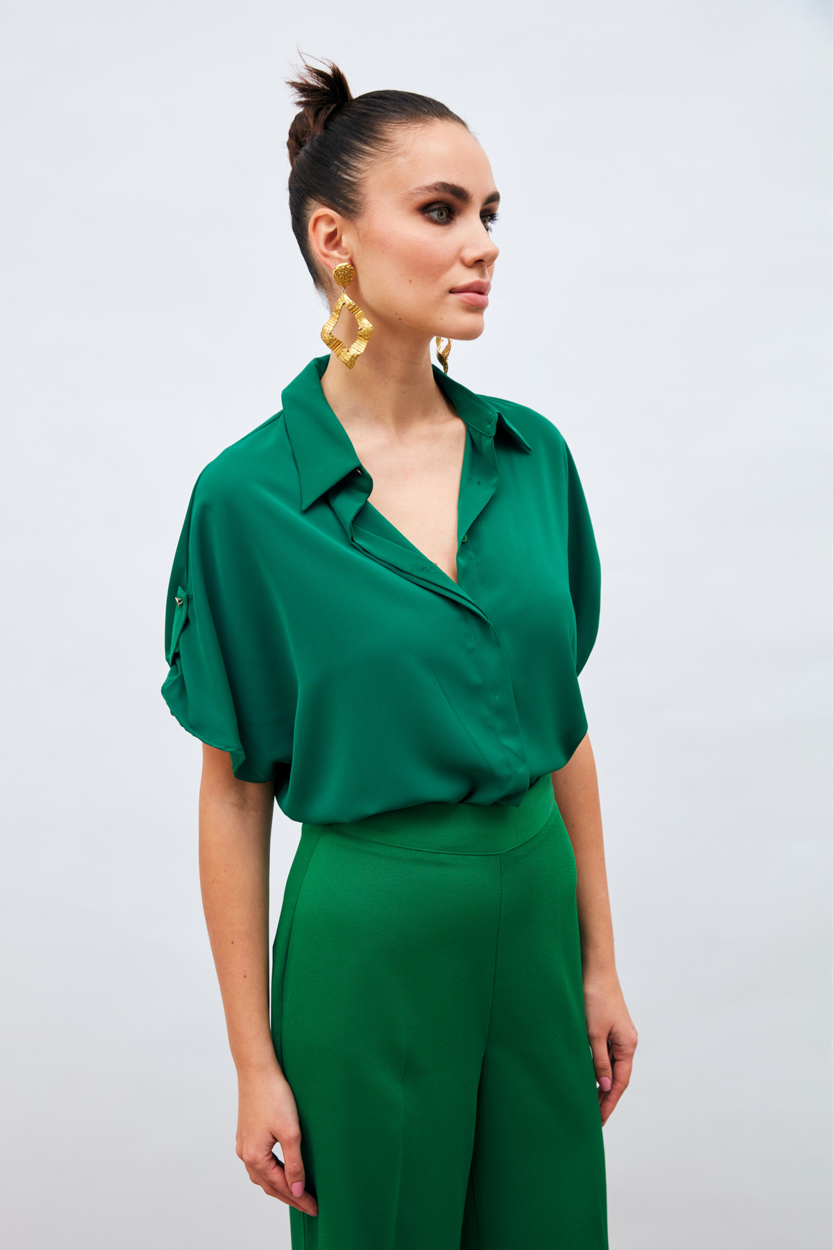 Kol Detaylı Salaş Gömlek - KOYU YEŞİL