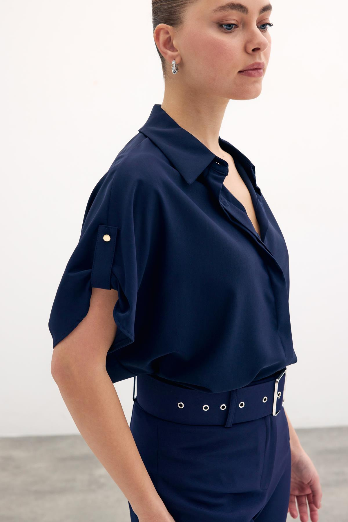 Kol Detaylı Salaş Gömlek - Lacivert