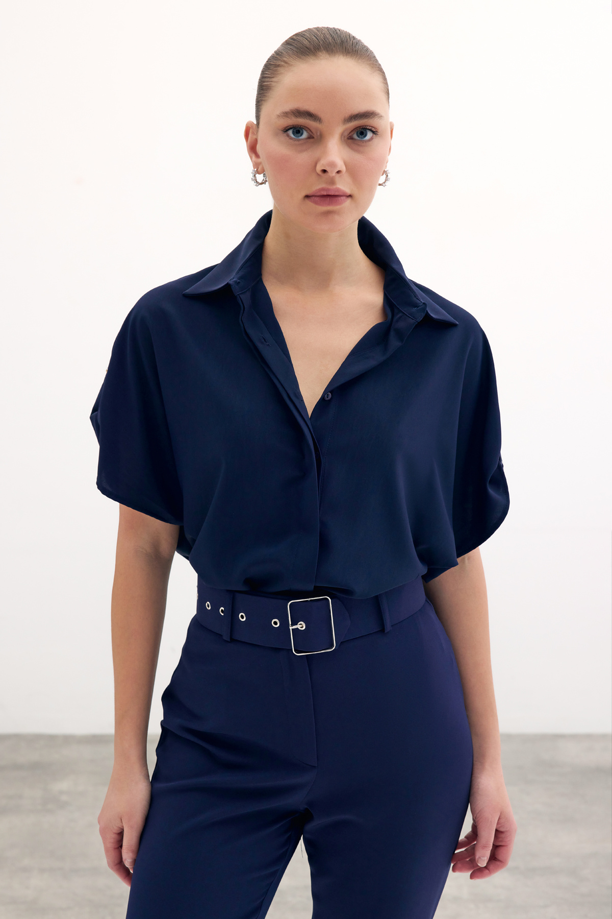 Kol Detaylı Salaş Gömlek - Lacivert