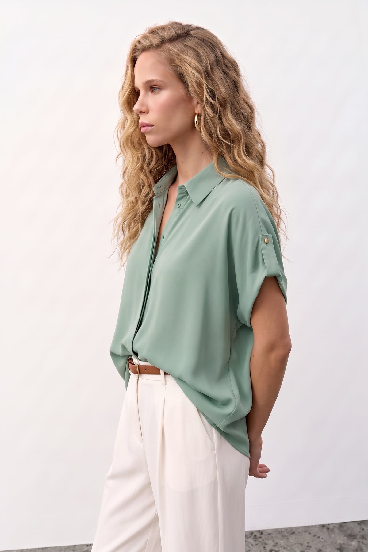 Sleeve Detailed Loose Shirt - Mınt
