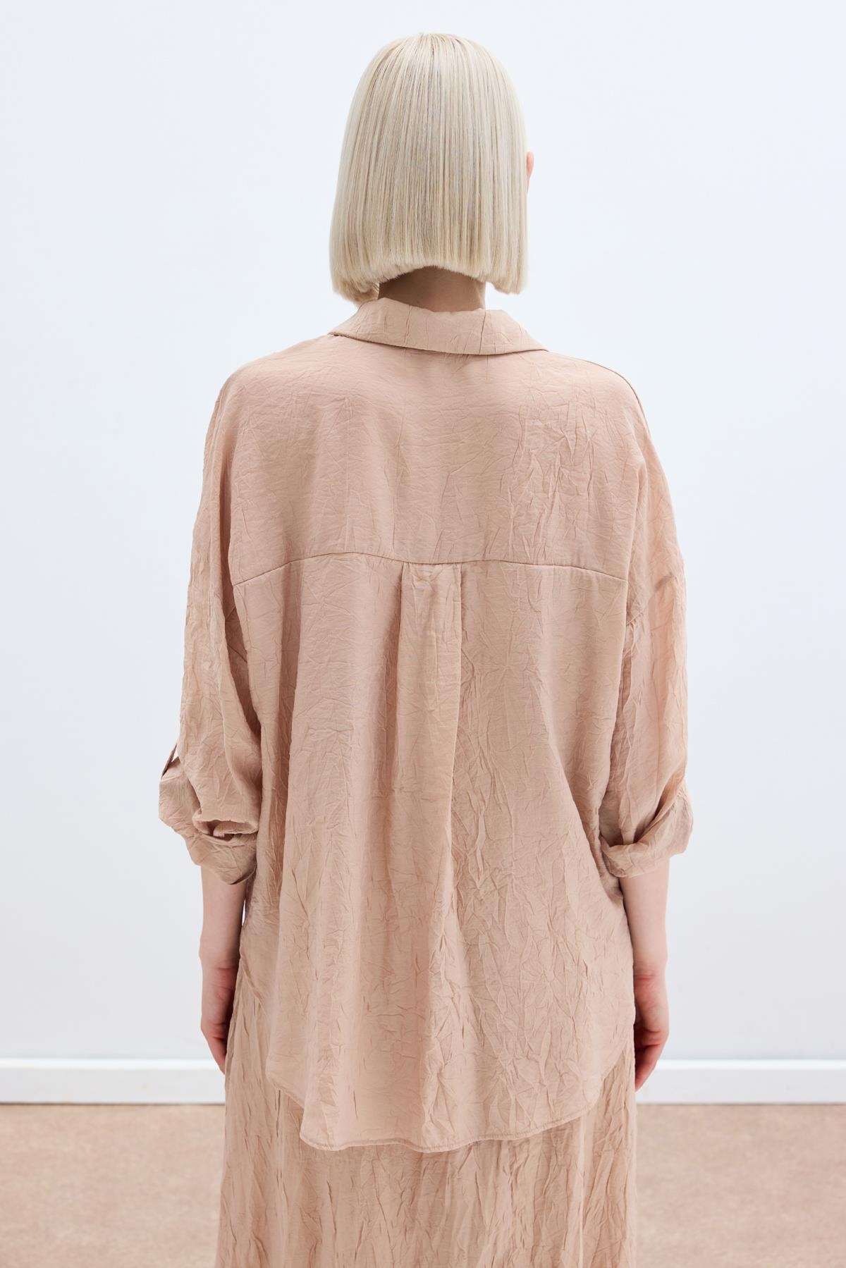 Kol Detaylı Salaş Gömlek - Pudra