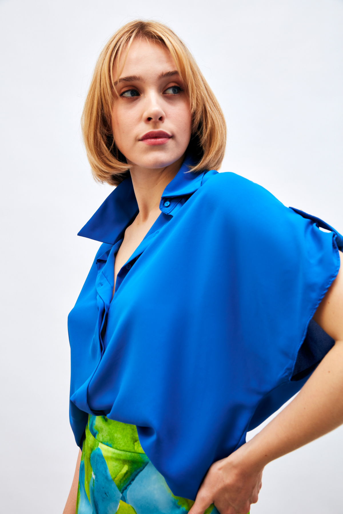 Kol Detaylı Salaş Gömlek - SAX MAVİ