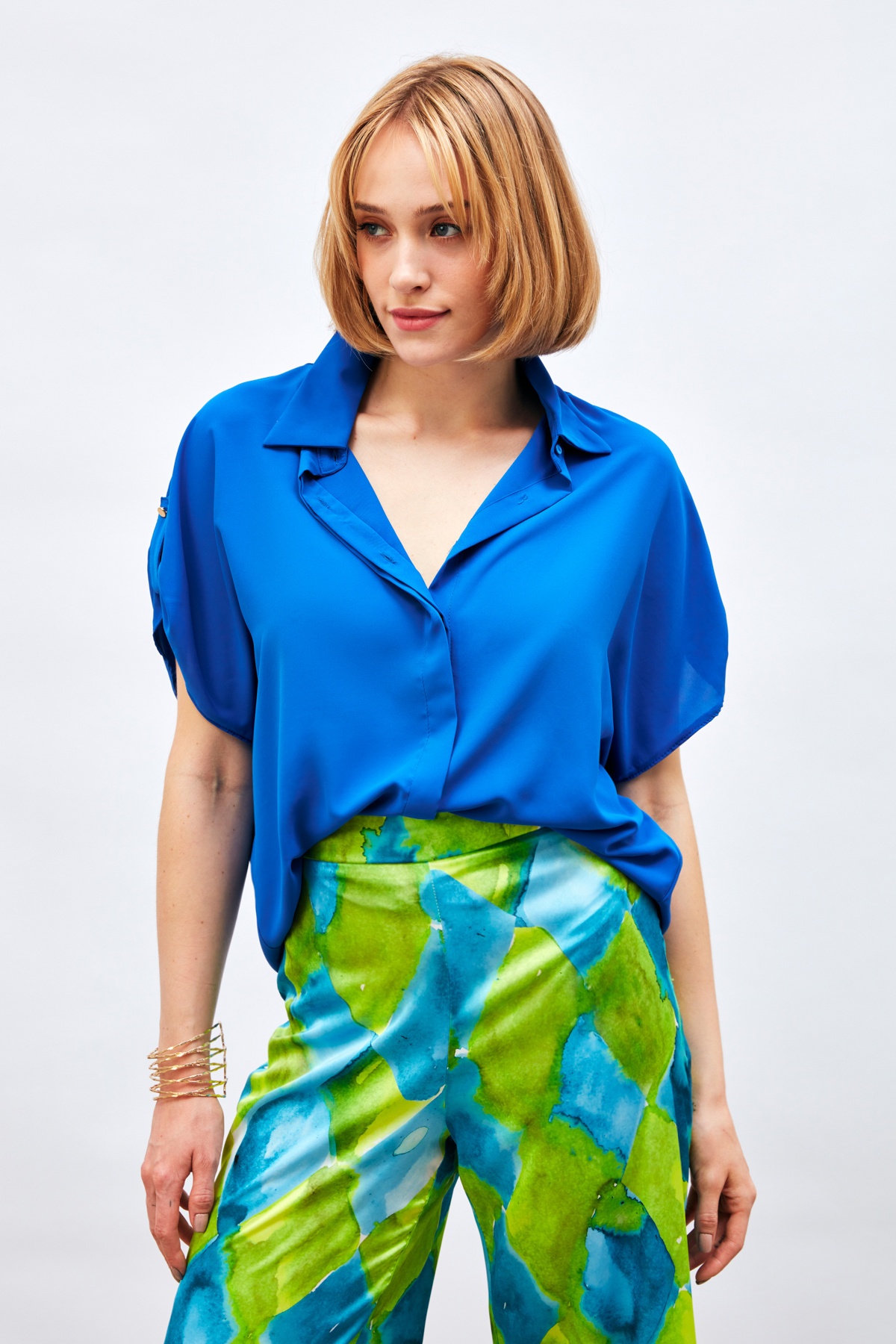 Kol Detaylı Salaş Gömlek - SAX MAVİ