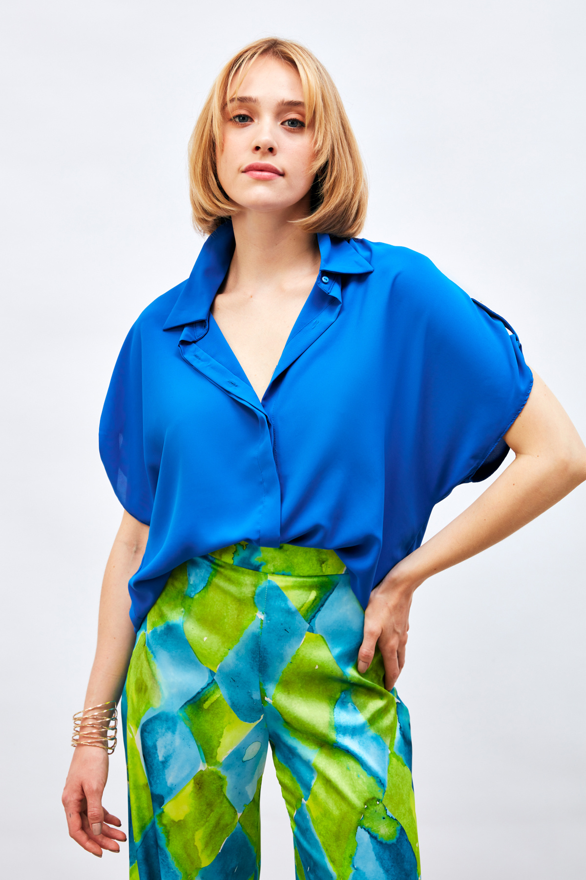 Kol Detaylı Salaş Gömlek - SAX MAVİ