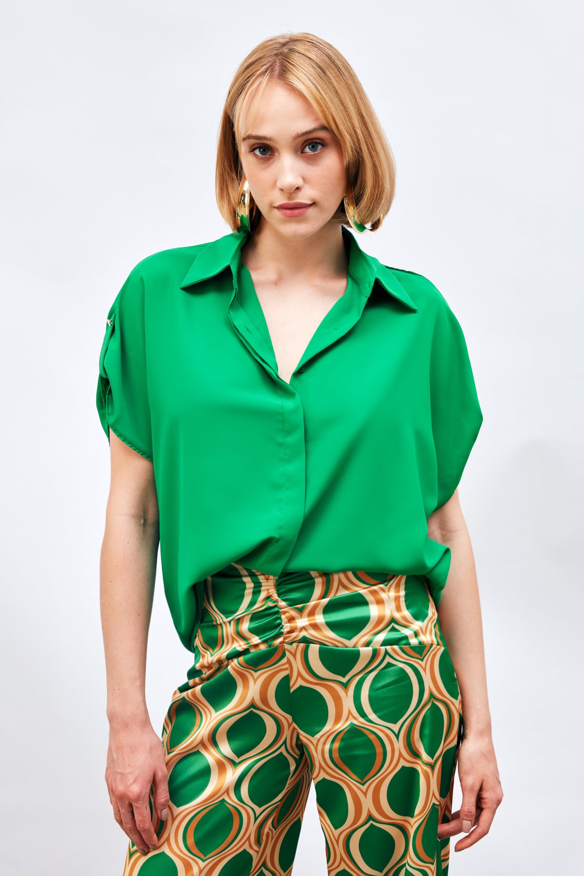 Sleeve Detailed Loose Shirt - GREEN