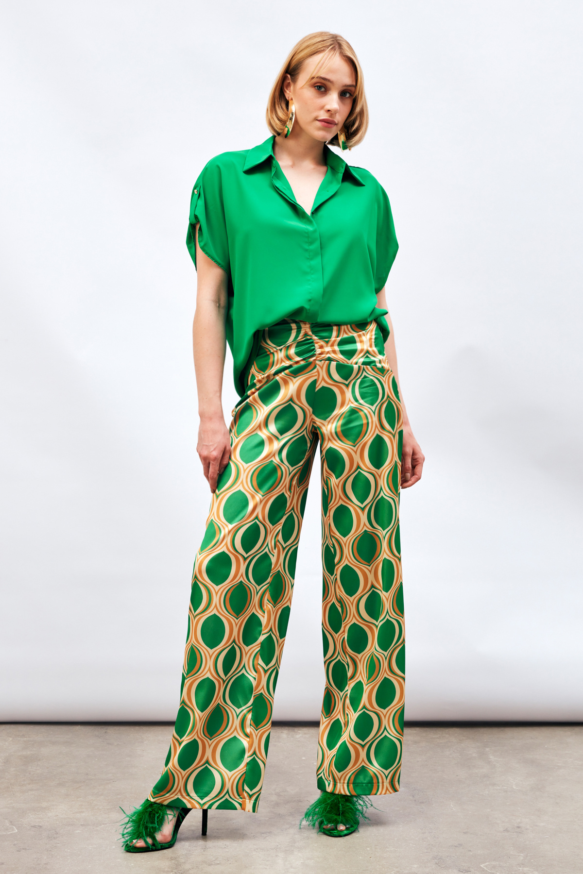 Sleeve Detailed Loose Shirt - GREEN