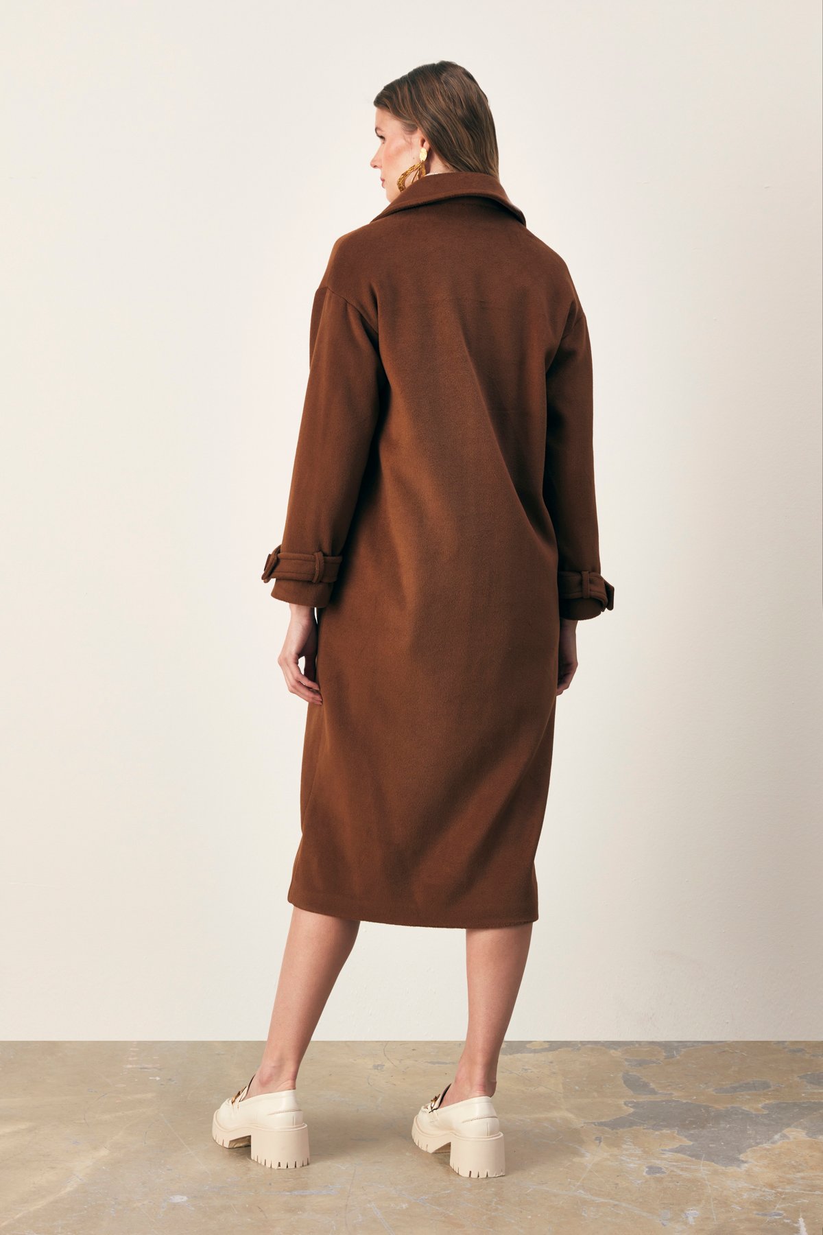 Arm Belt Detailed Loose Coat - BROWN