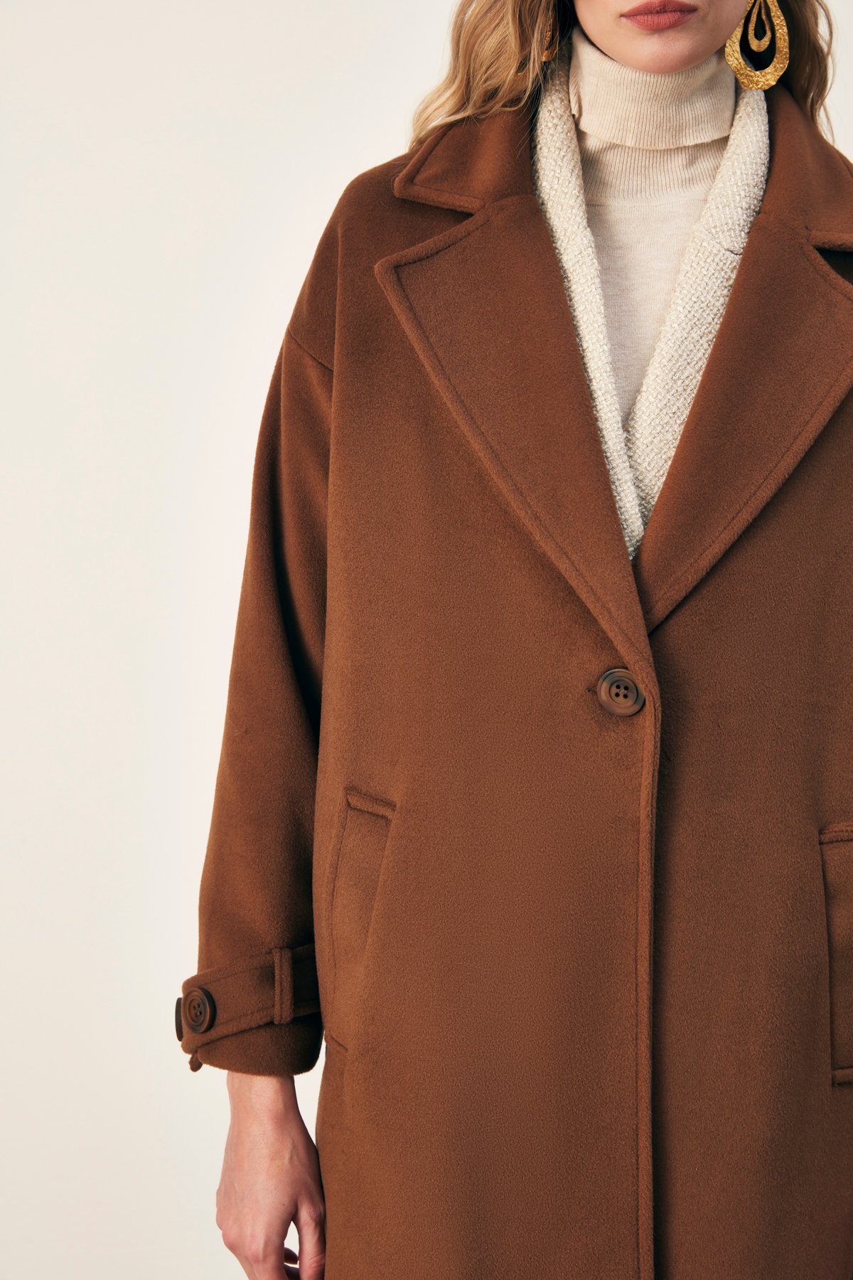 Arm Belt Detailed Loose Coat - BROWN