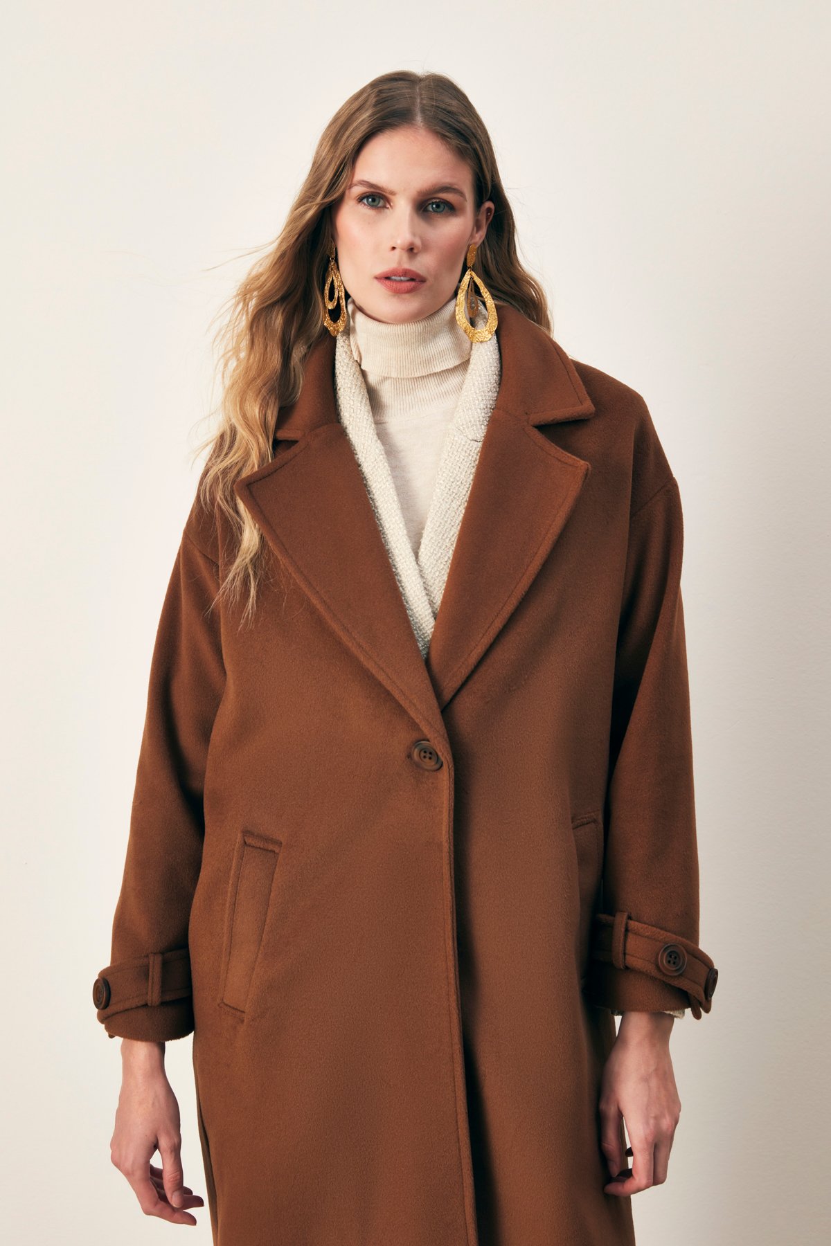Arm Belt Detailed Loose Coat - BROWN
