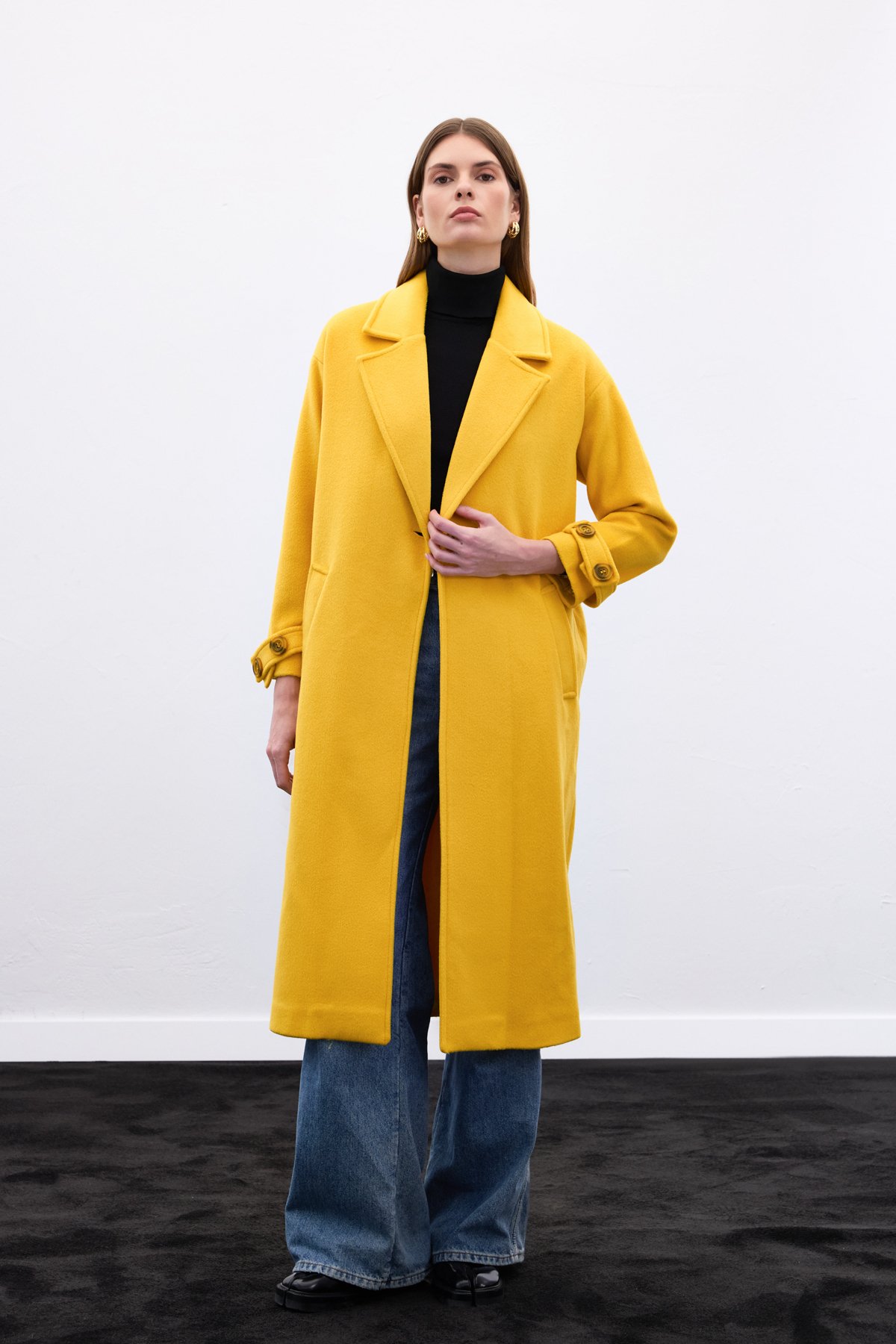 Kol Kemer Detaylı Salaş Kaban - Sarı