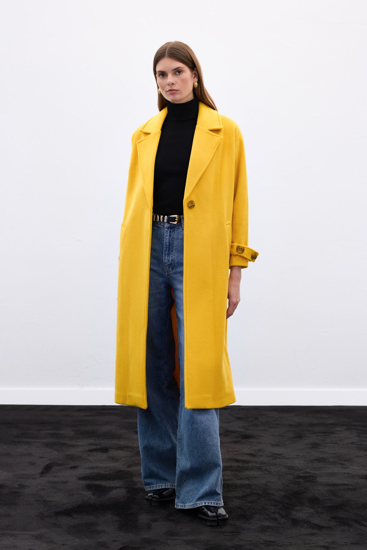 Kol Kemer Detaylı Salaş Kaban - Sarı