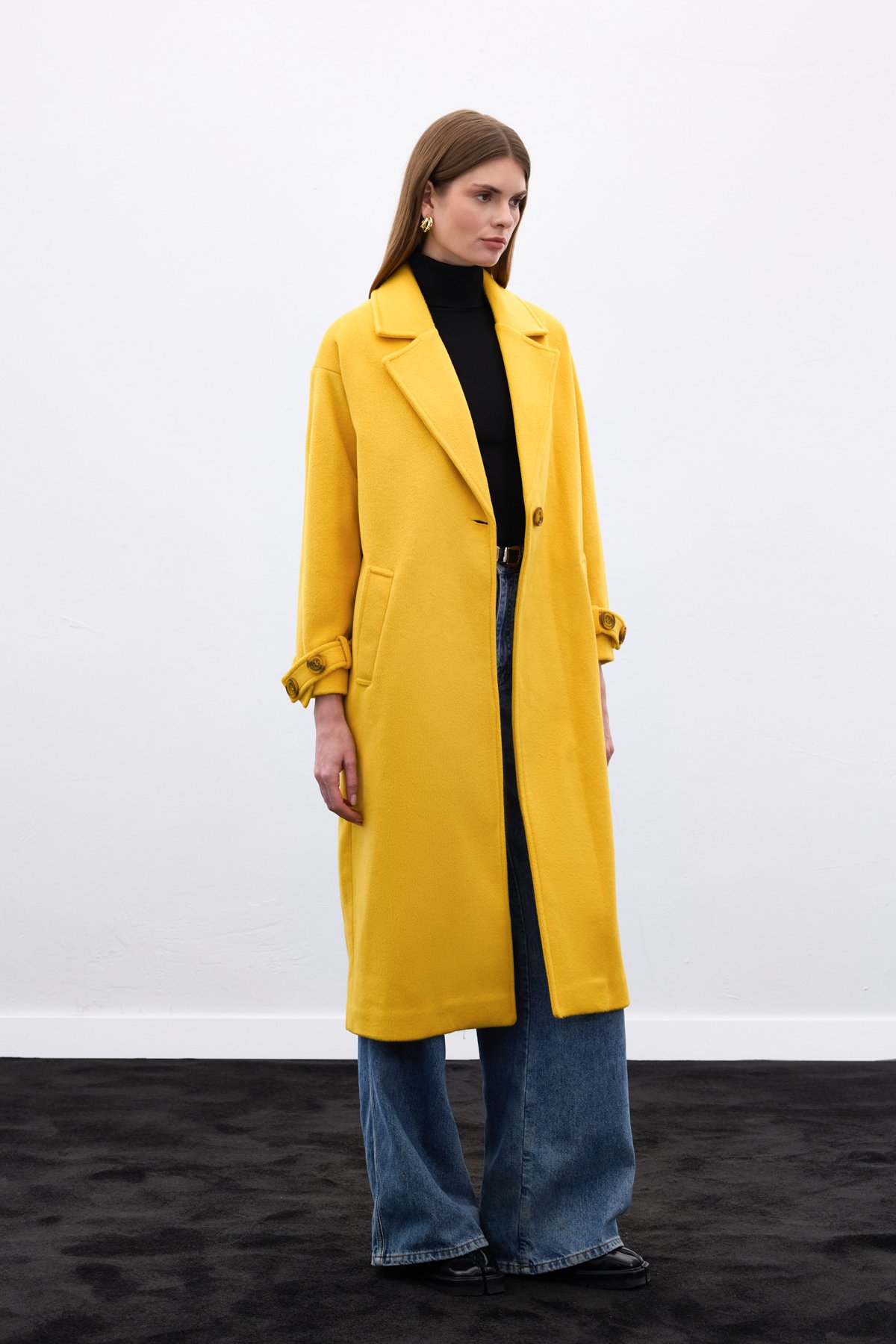 Kol Kemer Detaylı Salaş Kaban - Sarı