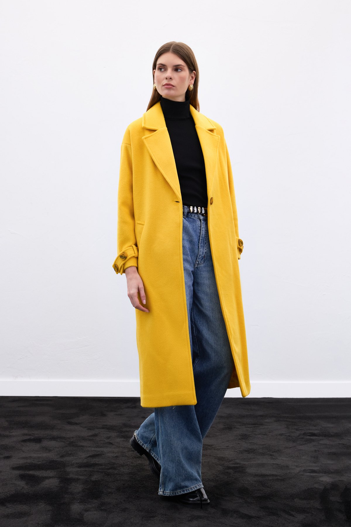 Kol Kemer Detaylı Salaş Kaban - Sarı