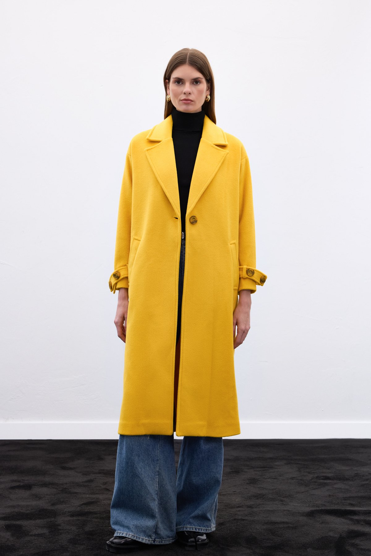 Kol Kemer Detaylı Salaş Kaban - Sarı