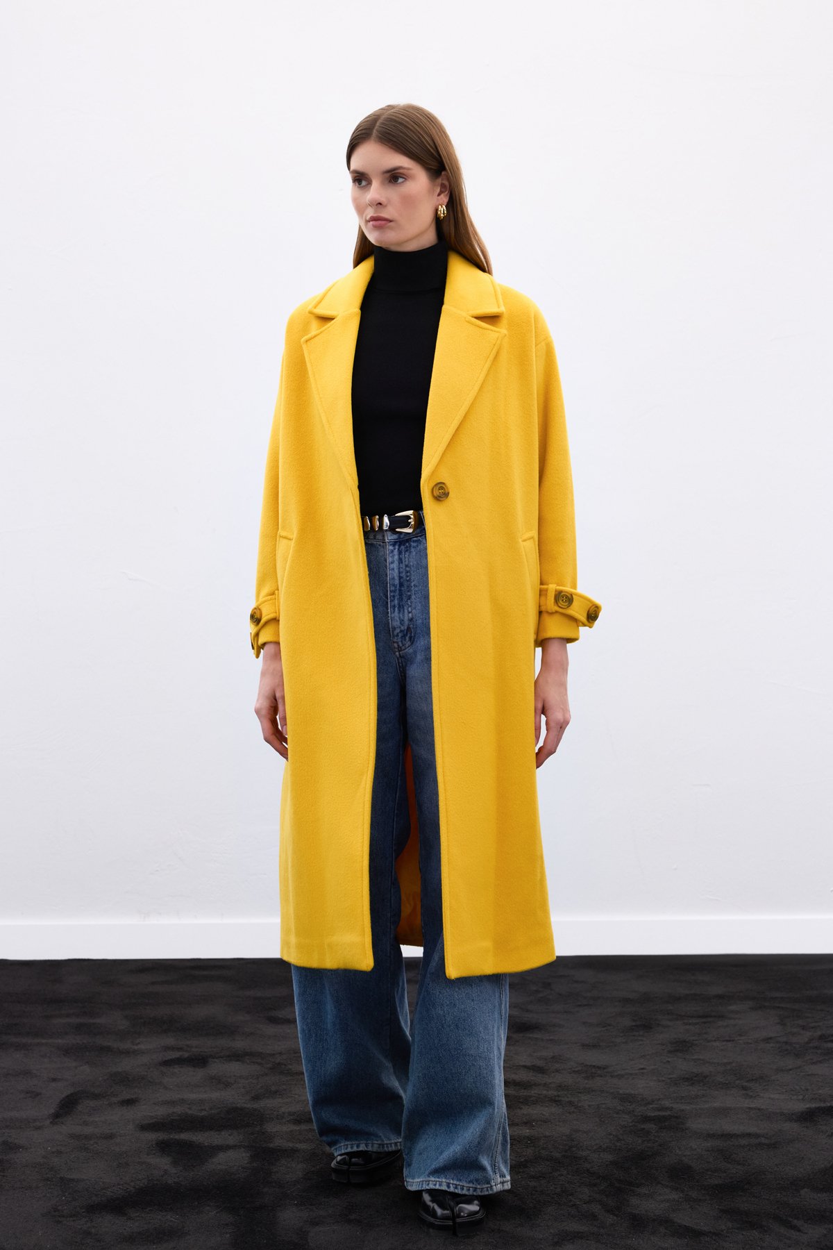 Kol Kemer Detaylı Salaş Kaban - Sarı