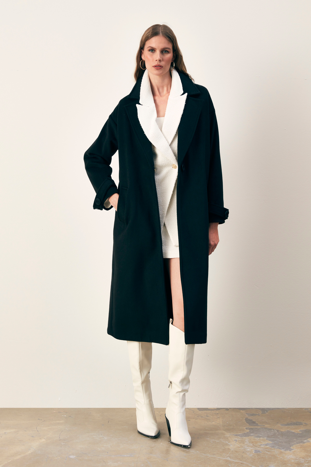 Kol Kemer Detaylı Salaş Kaban - SİYAH