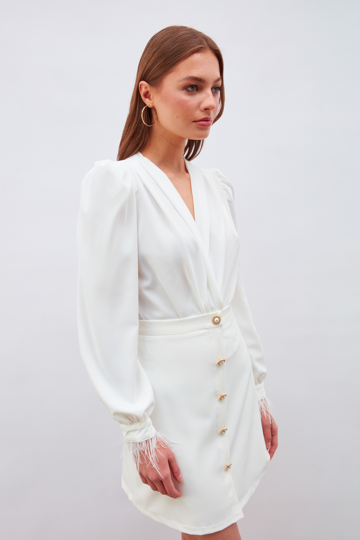 Kol Tüy Detaylı Bodysuit Bluz - EKRU