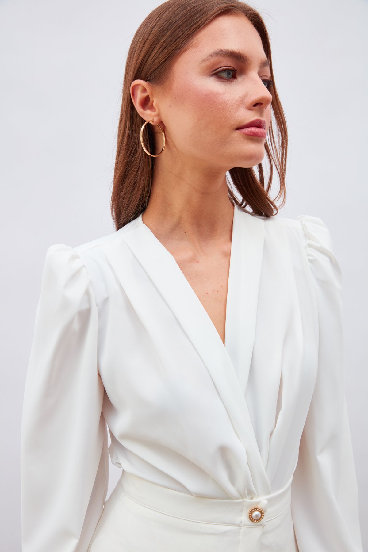 Kol Tüy Detaylı Bodysuit Bluz - EKRU