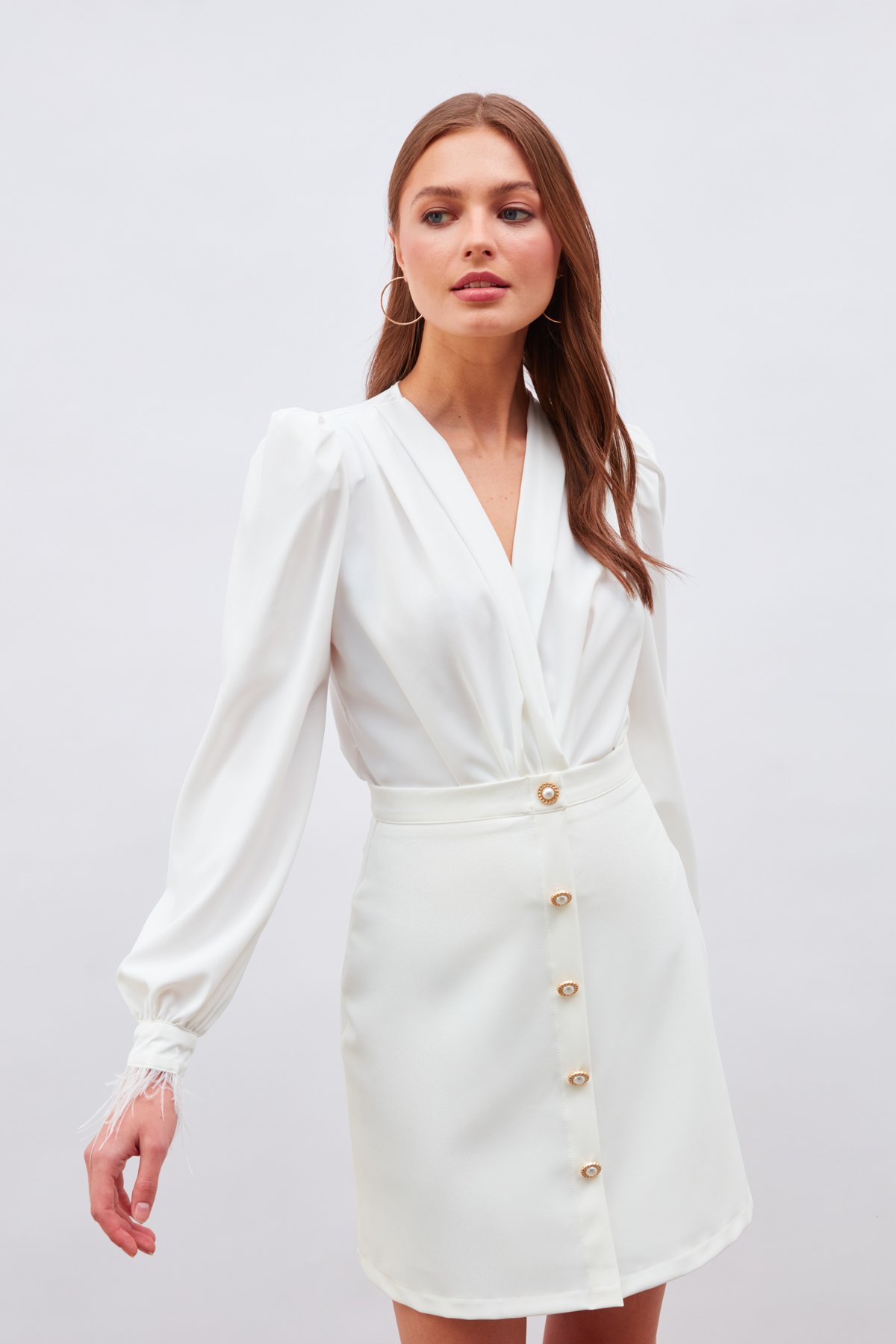 Kol Tüy Detaylı Bodysuit Bluz - EKRU