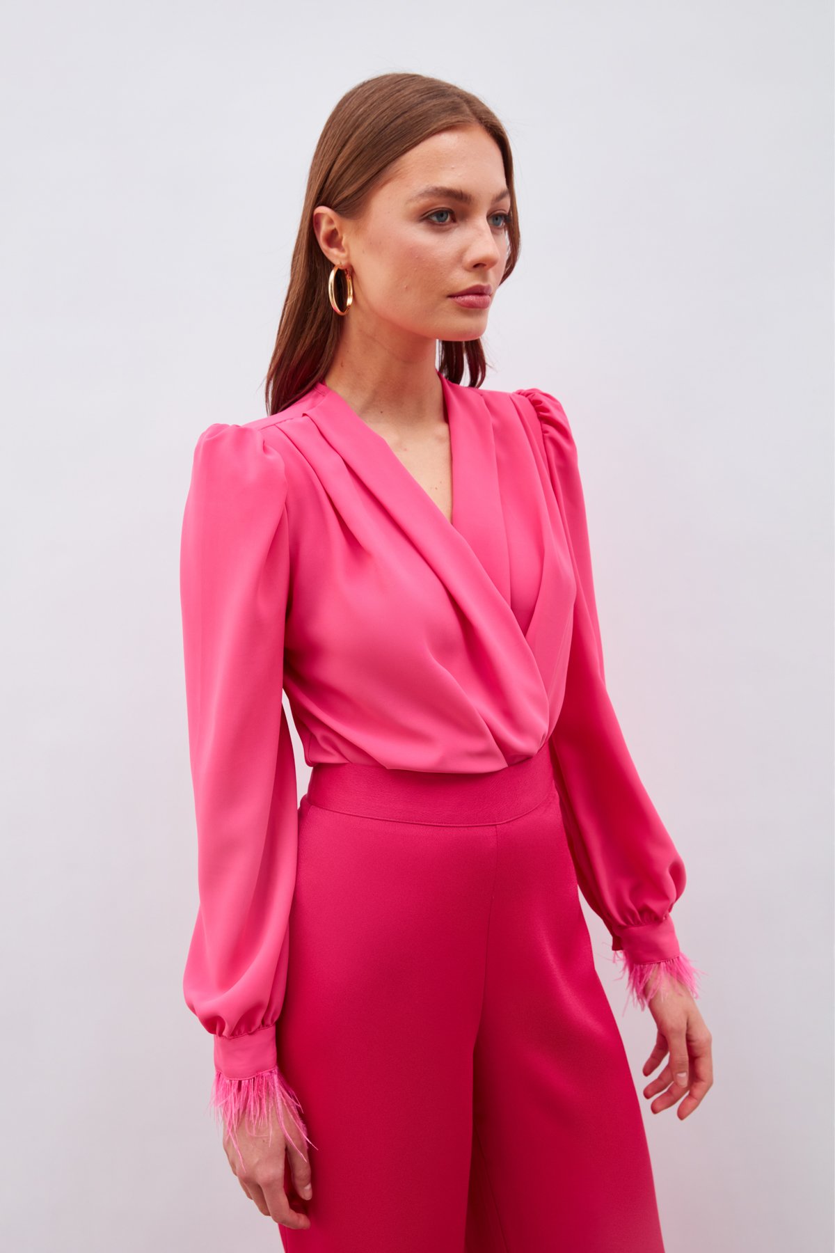 Kol Tüy Detaylı Bodysuit Bluz - FUŞYA