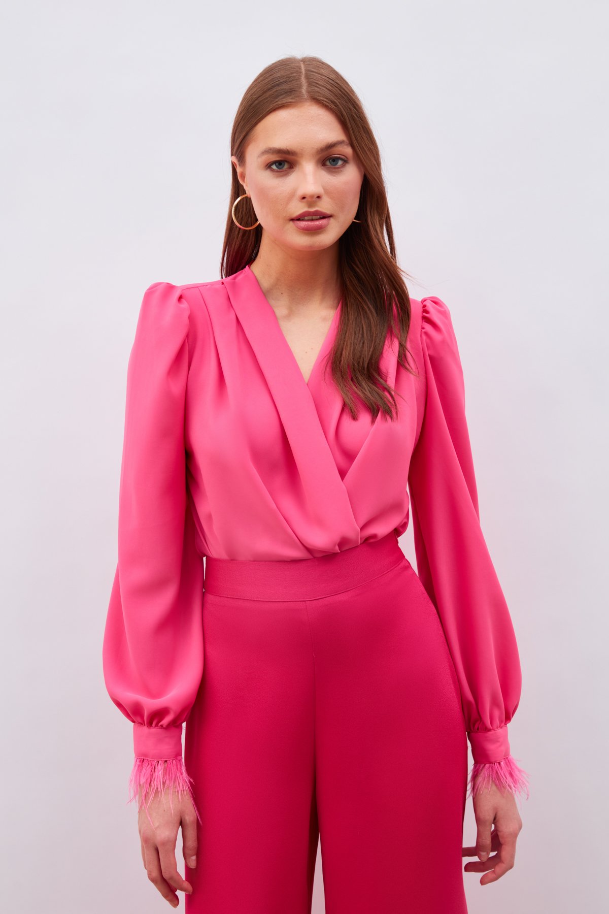 Kol Tüy Detaylı Bodysuit Bluz - FUŞYA