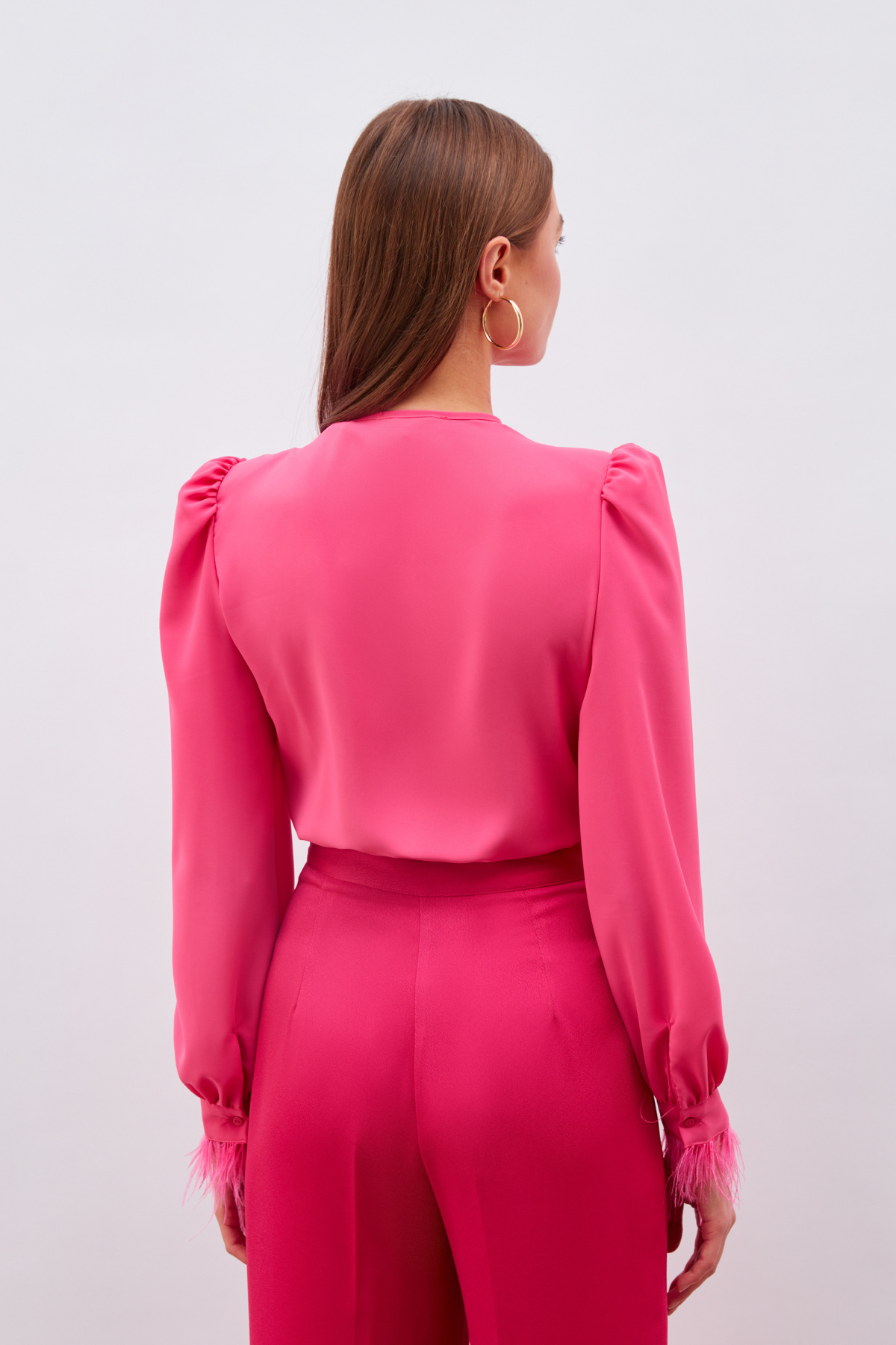 Kol Tüy Detaylı Bodysuit Bluz - FUŞYA