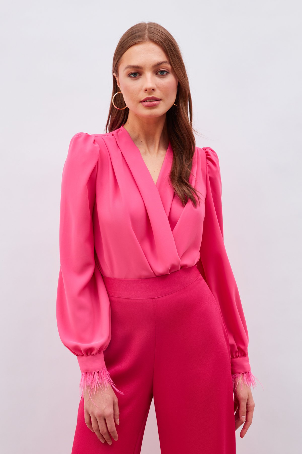 Kol Tüy Detaylı Bodysuit Bluz - FUŞYA