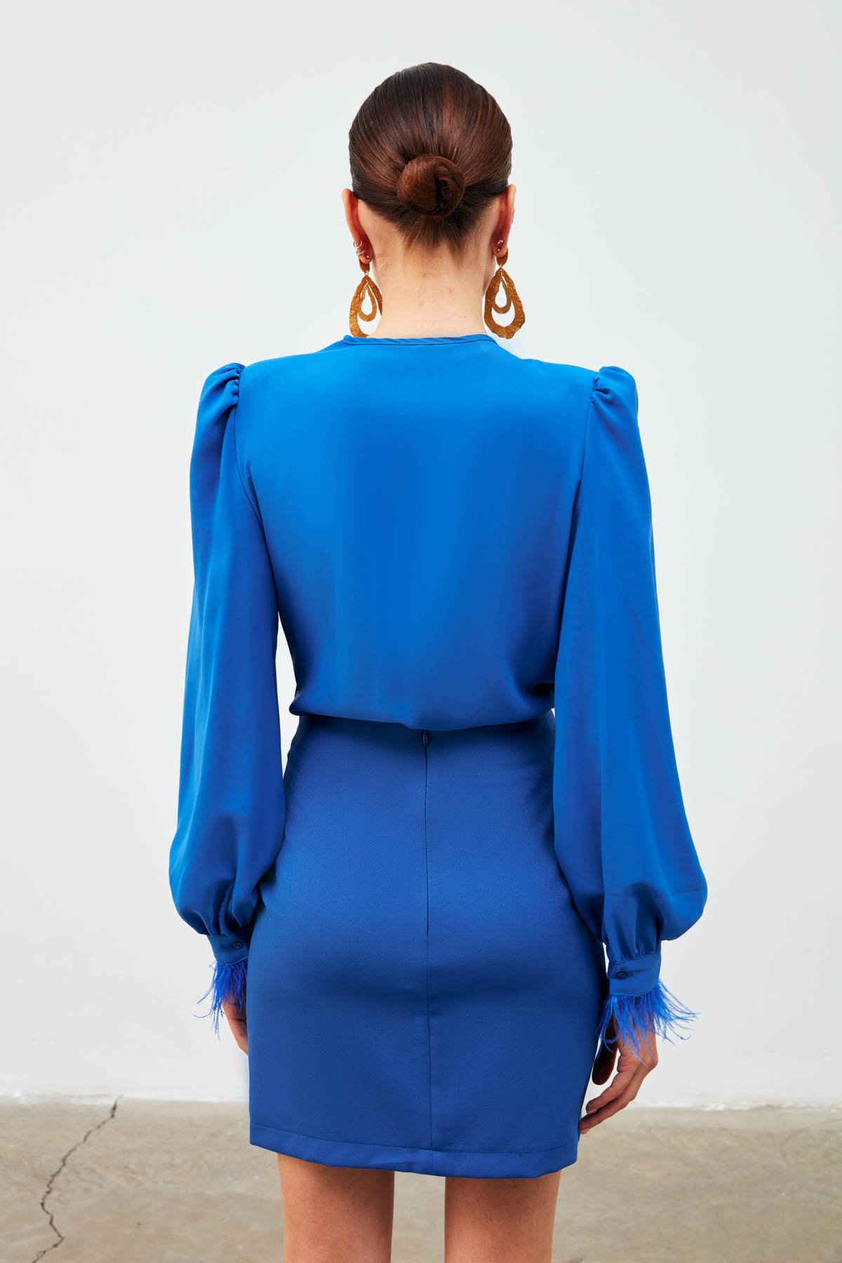 Kol Tüy Detaylı Bodysuit Bluz - SAX MAVİ