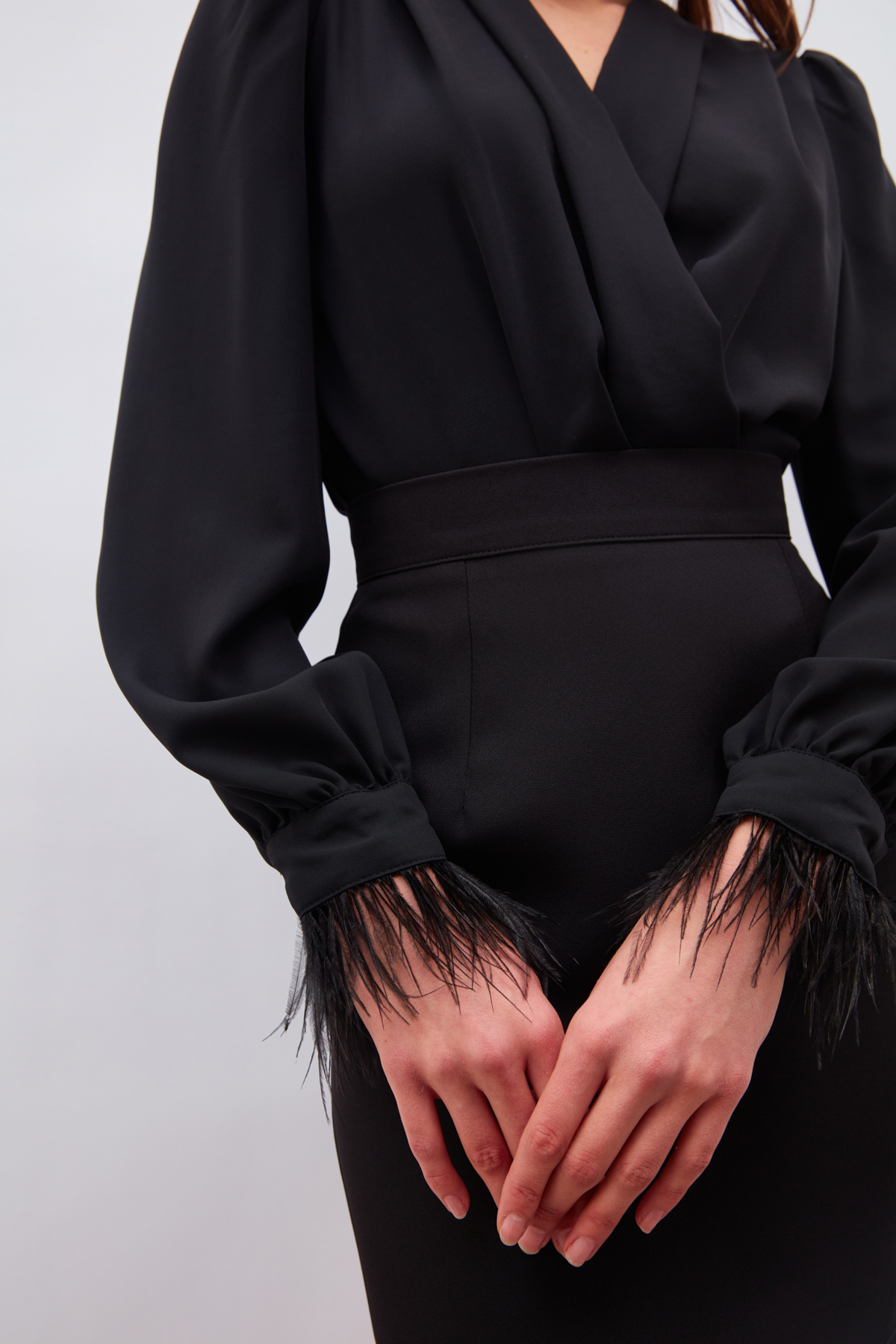 Kol Tüy Detaylı Bodysuit Bluz - SİYAH