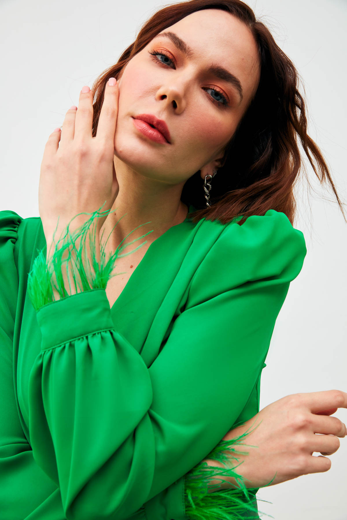 Kol Tüy Detaylı Bodysuit Bluz - YEŞİL