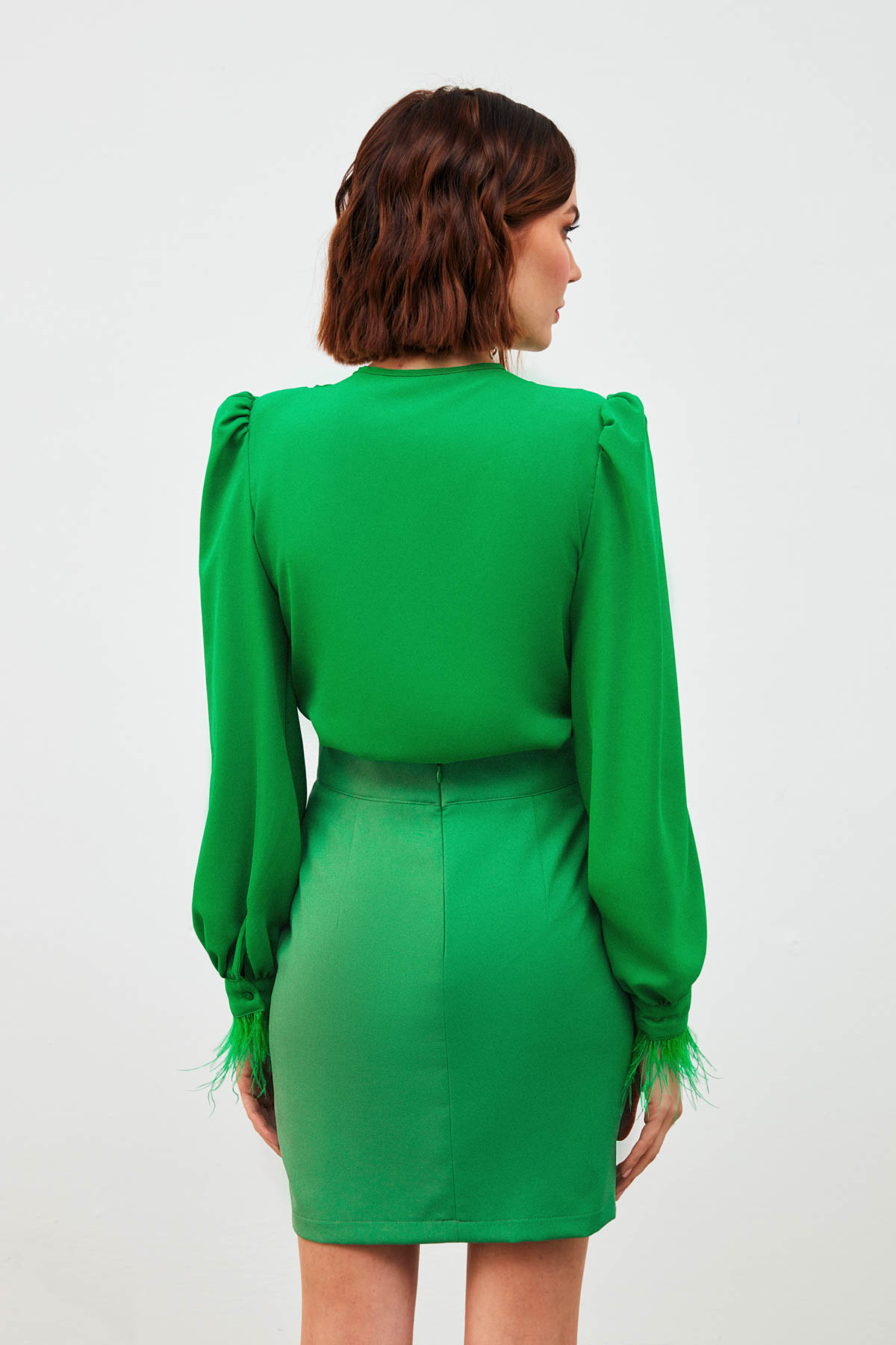 Kol Tüy Detaylı Bodysuit Bluz - YEŞİL