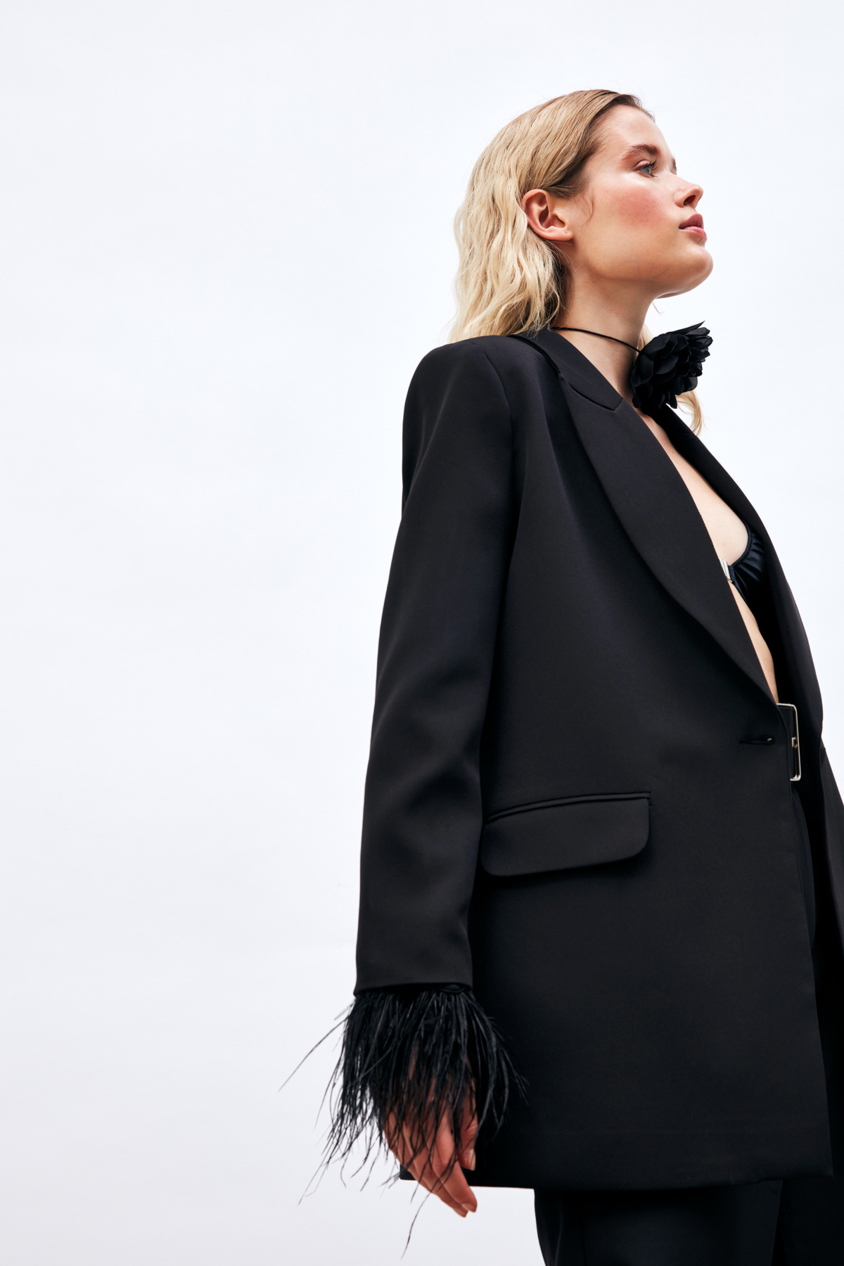 Kolları Tüy Detaylı Ceket - SİYAH