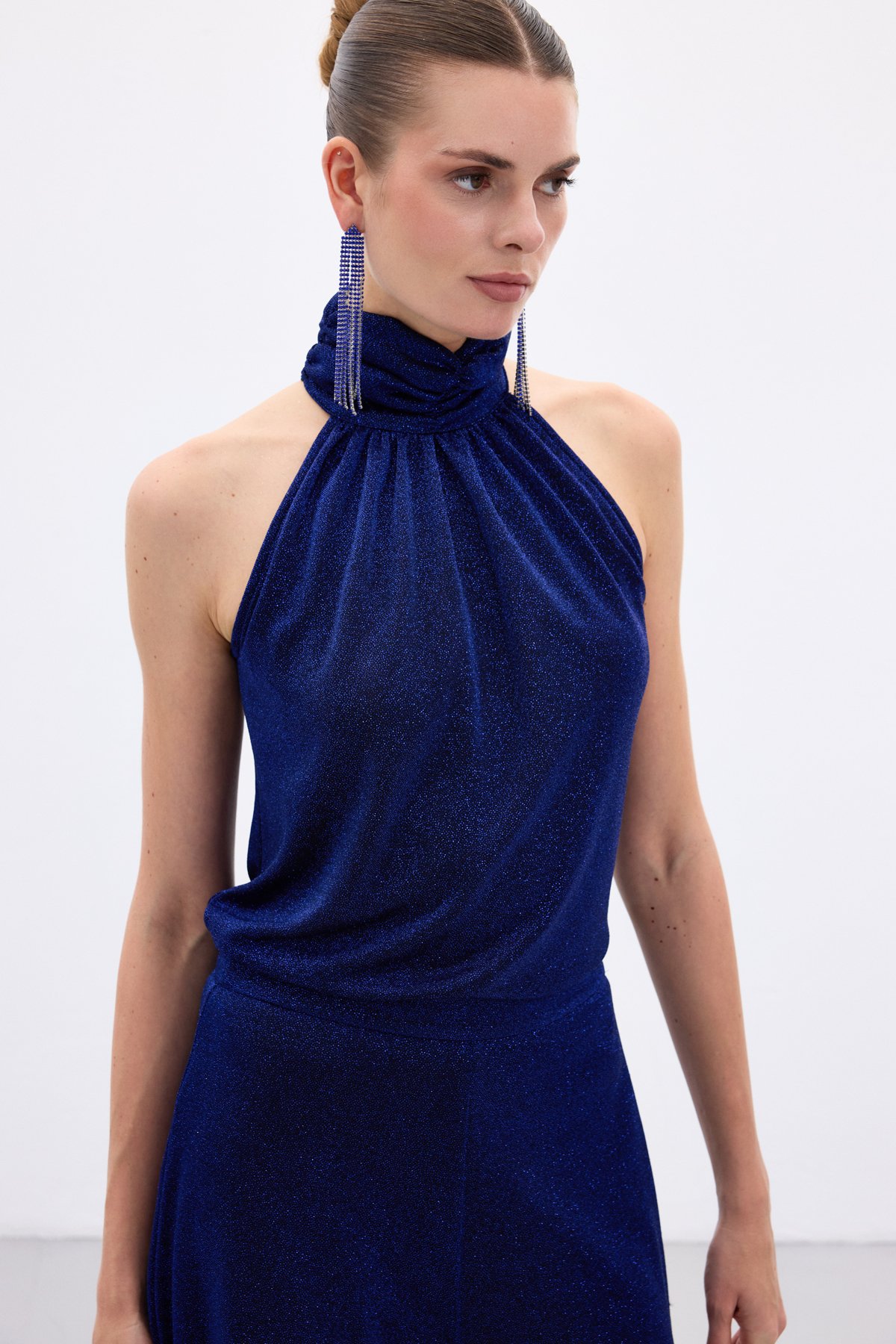 Kolsuz Parlak Bluz - Sax Mavi