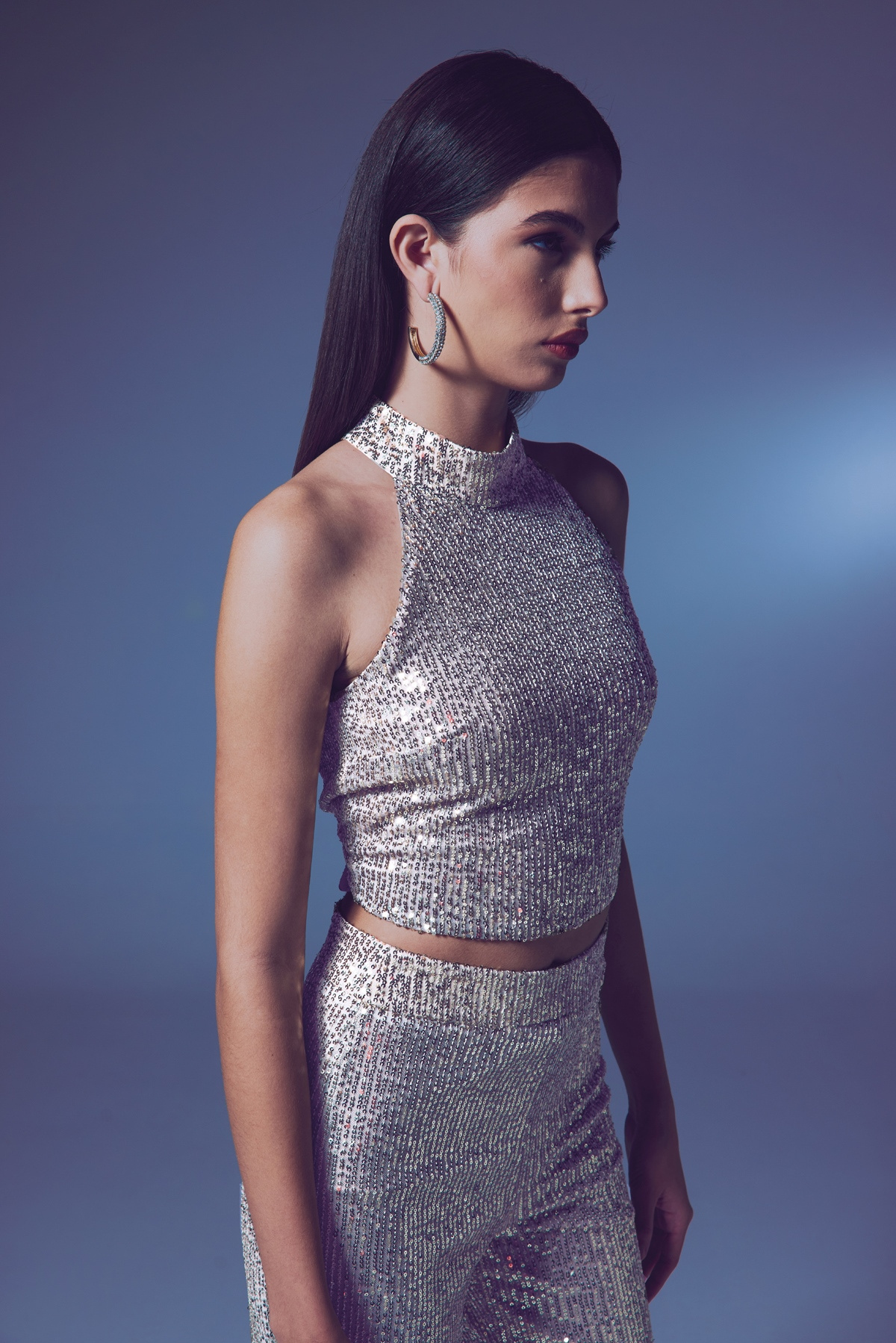 Kolsuz Payetli Bluz - Bej