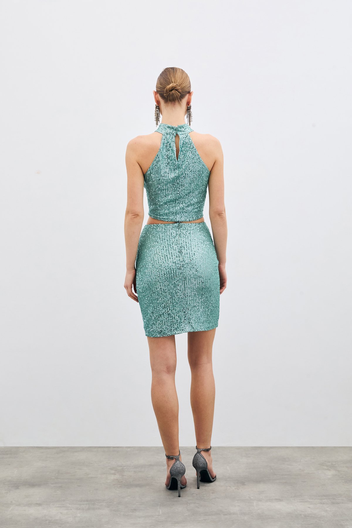 Sleeveless Sequined Blouse - Mınt
