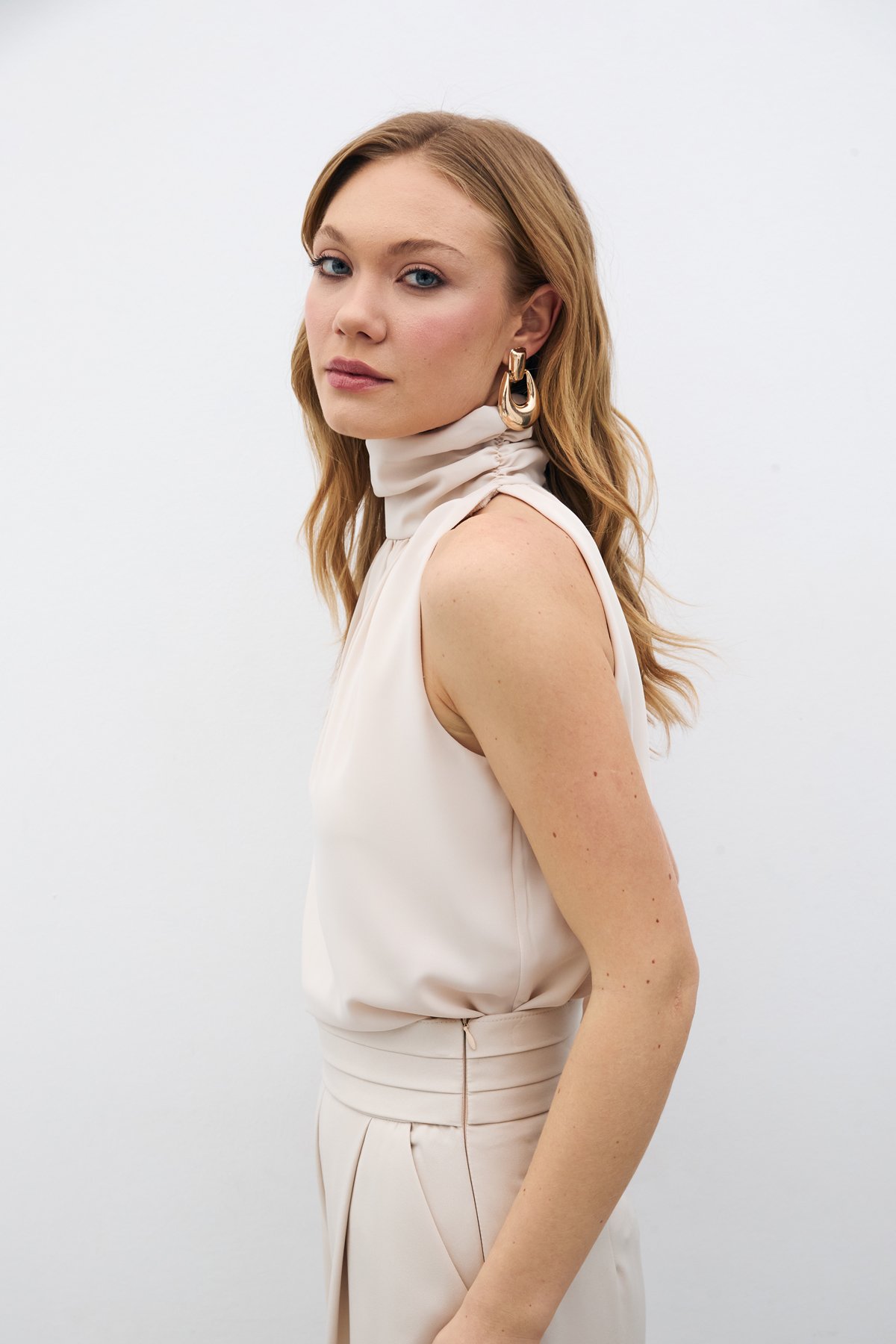 Sleeveless Loose Blouse - Beıge