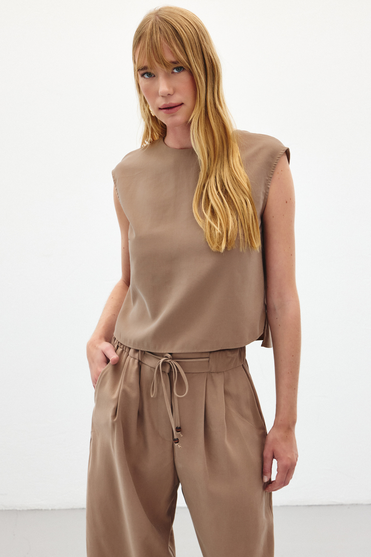 Kolsuz Salaş Bluz - Vizon