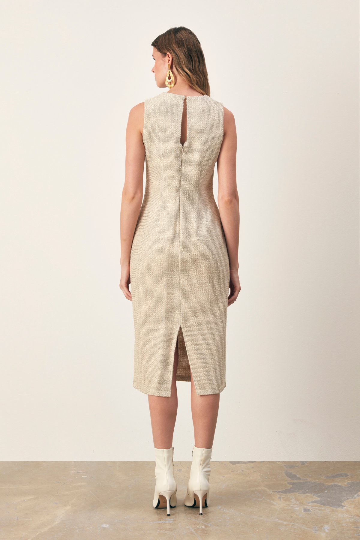 Kolsuz Uzun Tüvit Elbise - BEJ