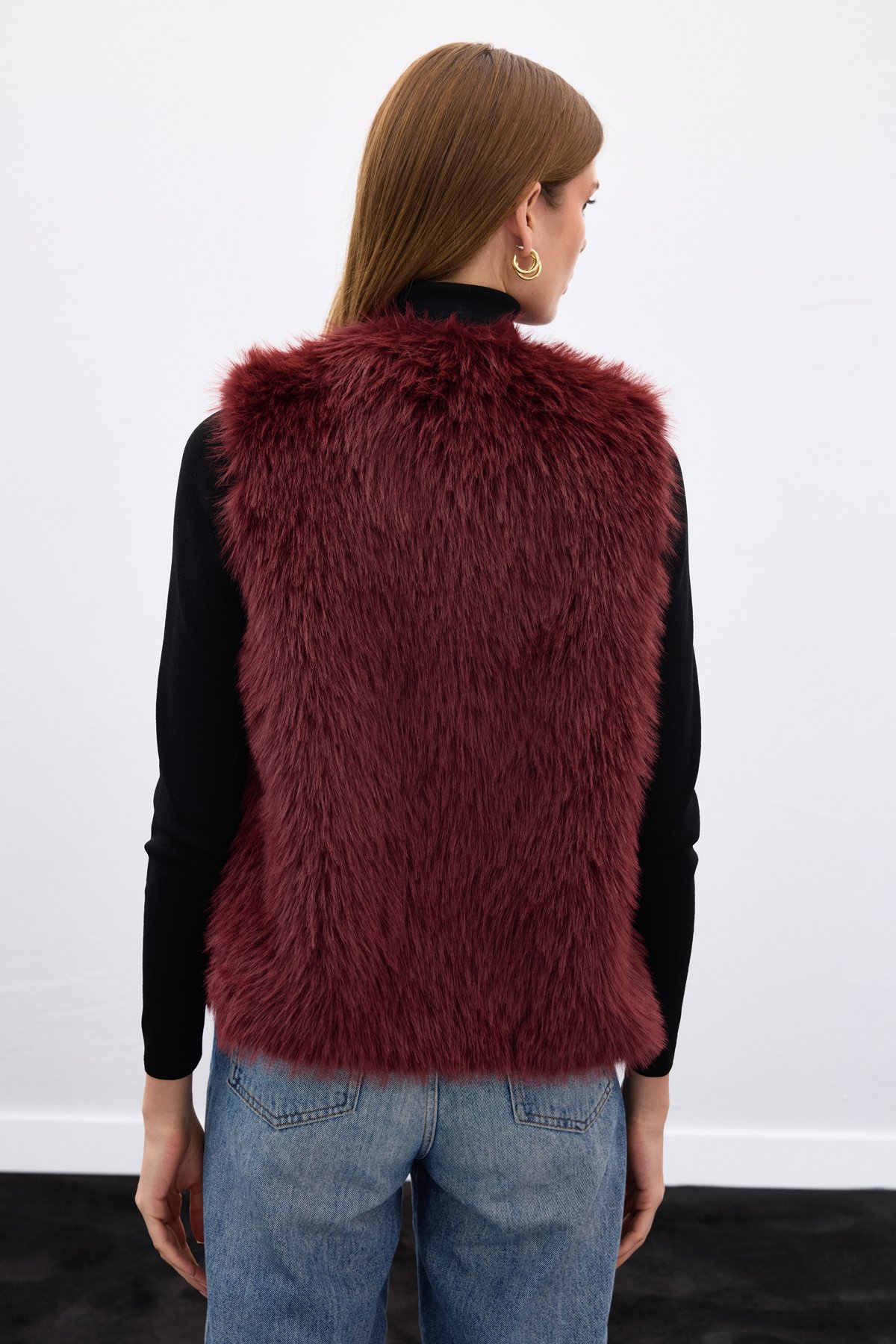 Kolsuz Uzun Yelek - Bordo