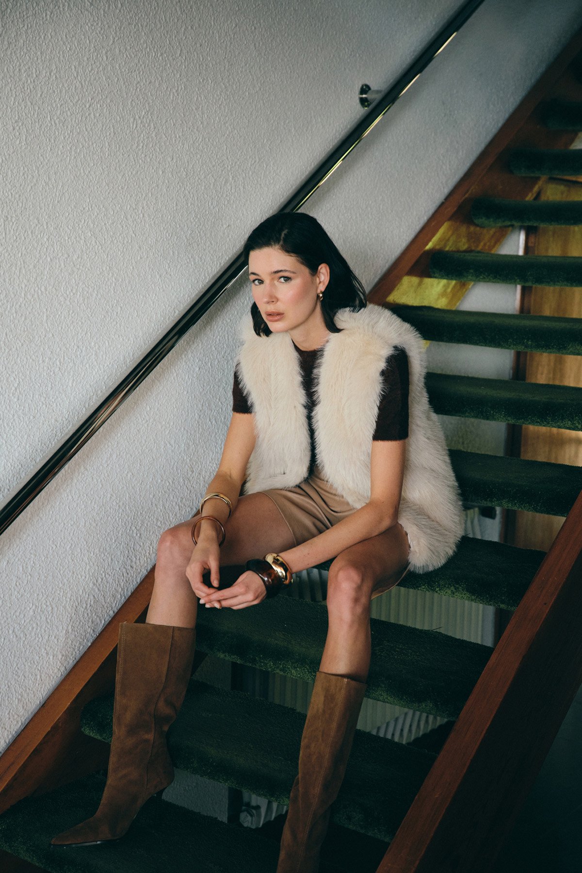 Kolsuz Uzun Yelek - Ekru