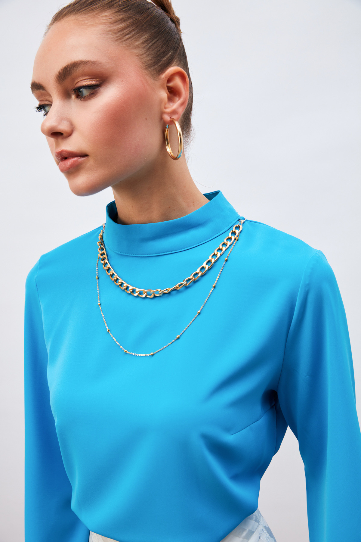 Kolyeli İspanyol Kol Bluz - BEBE MAVİ