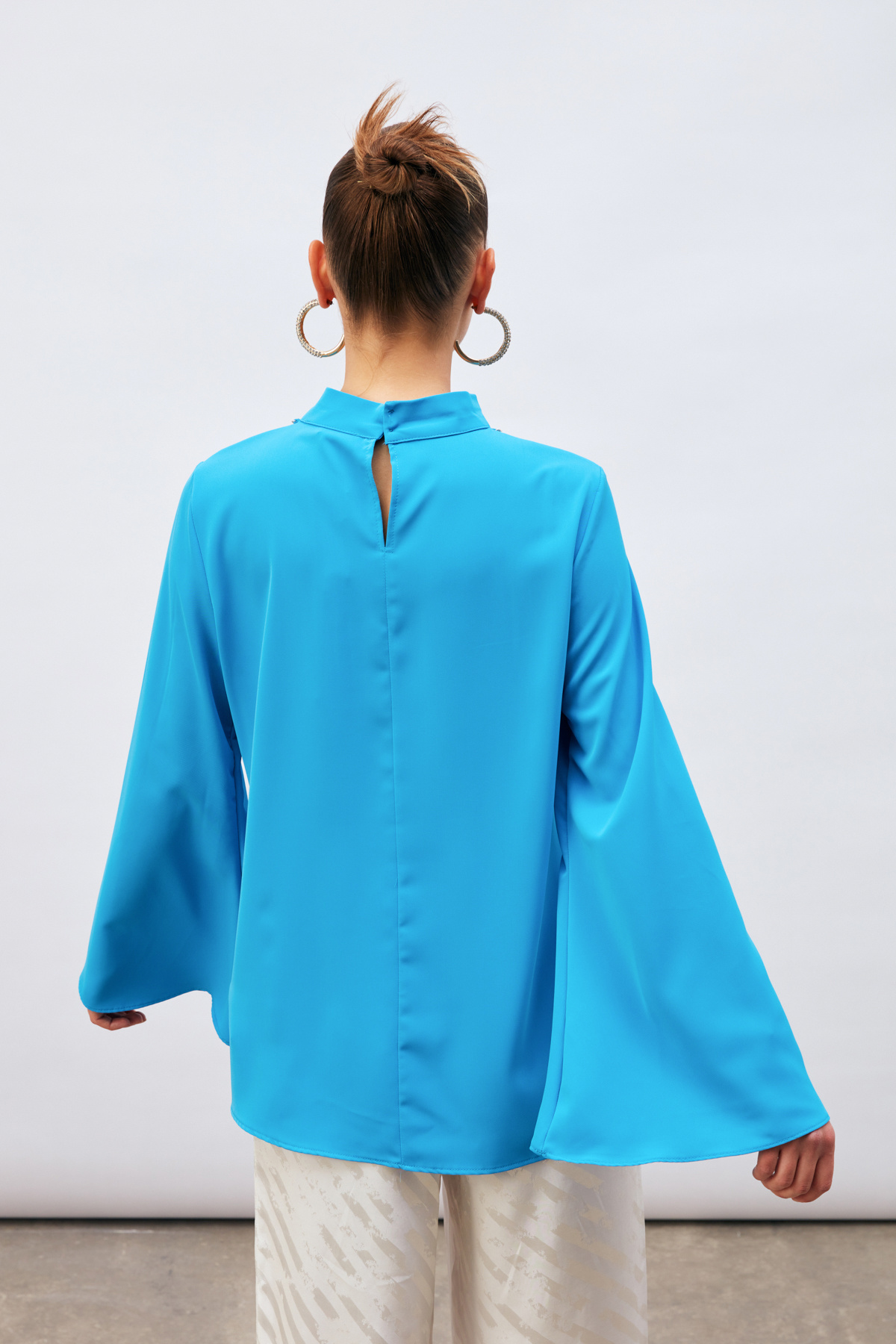 Kolyeli İspanyol Kol Bluz - BEBE MAVİ