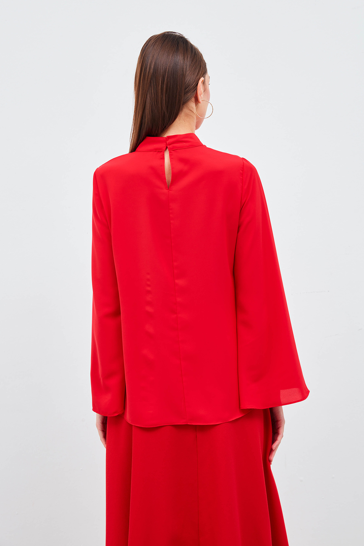 Kolyeli İspanyol Kol Bluz - KIRMIZI