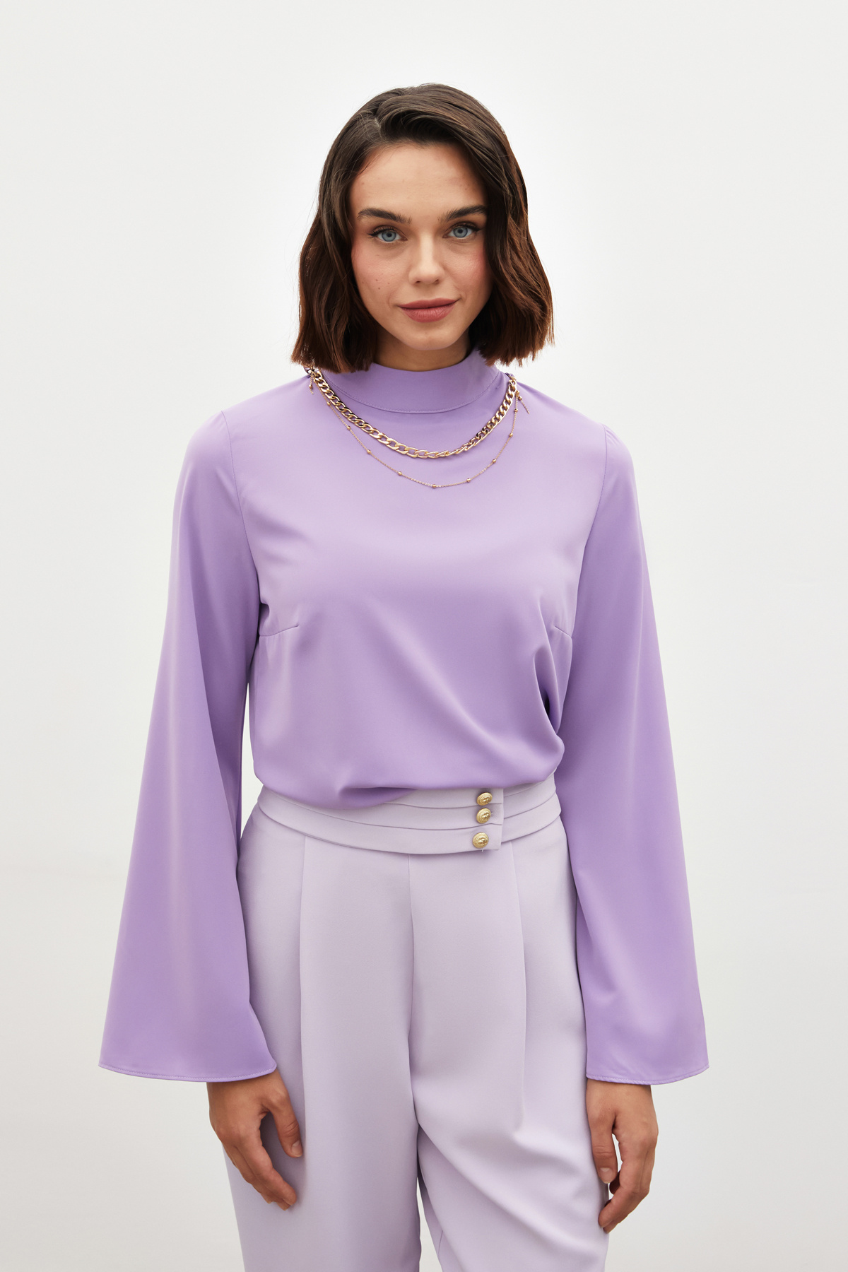 Kolyeli İspanyol Kol Bluz - LİLA
