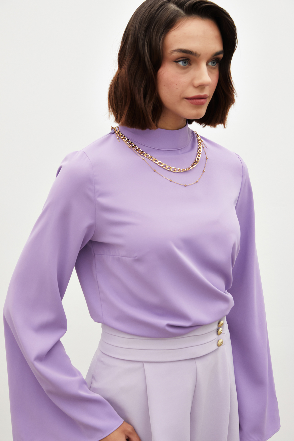 Kolyeli İspanyol Kol Bluz - LİLA