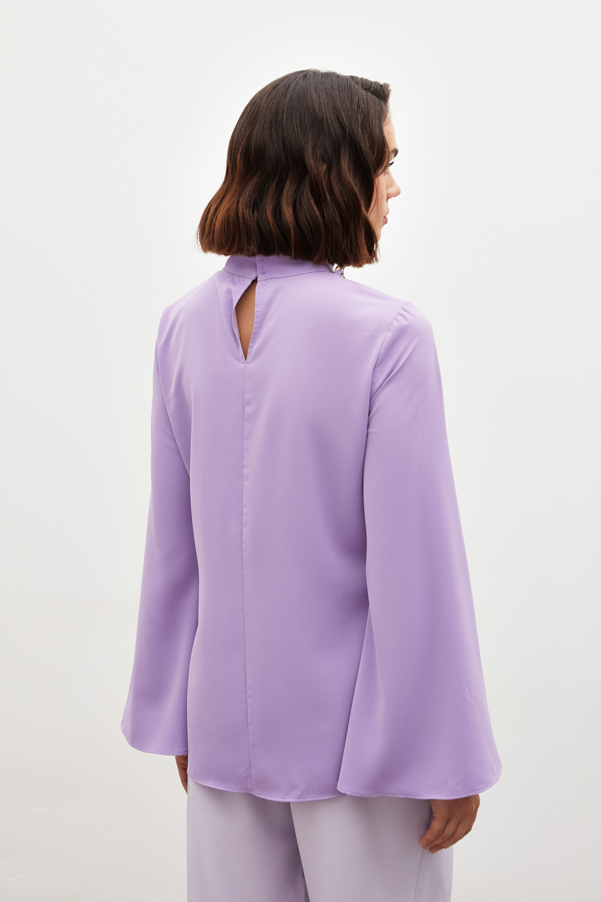 Kolyeli İspanyol Kol Bluz - LİLA